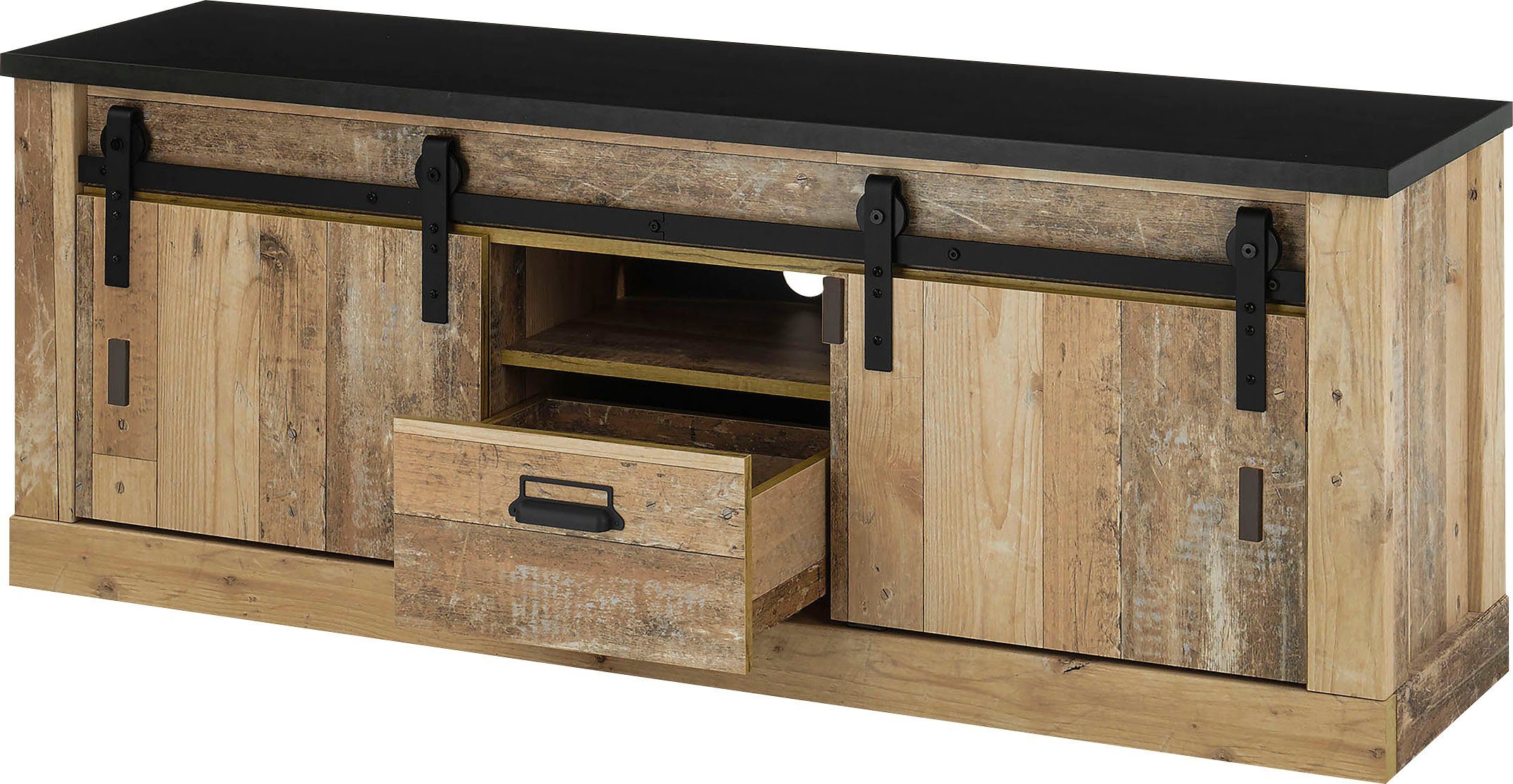 Home affaire Tv-meubel Sherwood Houtdecor, met schuurdeurbeslag en apothekersgreep, breedte 162 cm