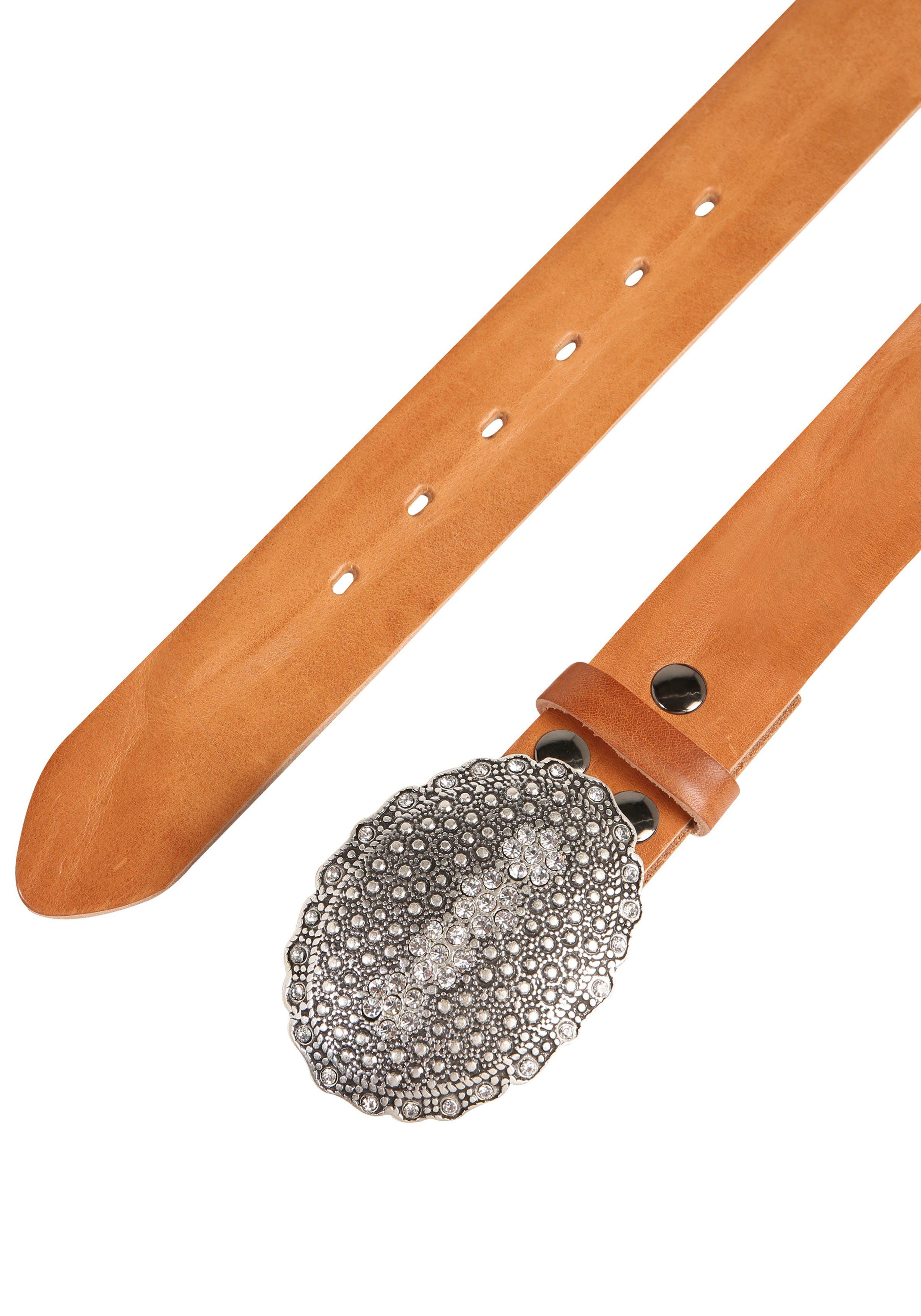 RETTUNGSRING by showroom 019° Leren riem met verwisselbare sluiting "ovaal nieten met strass"