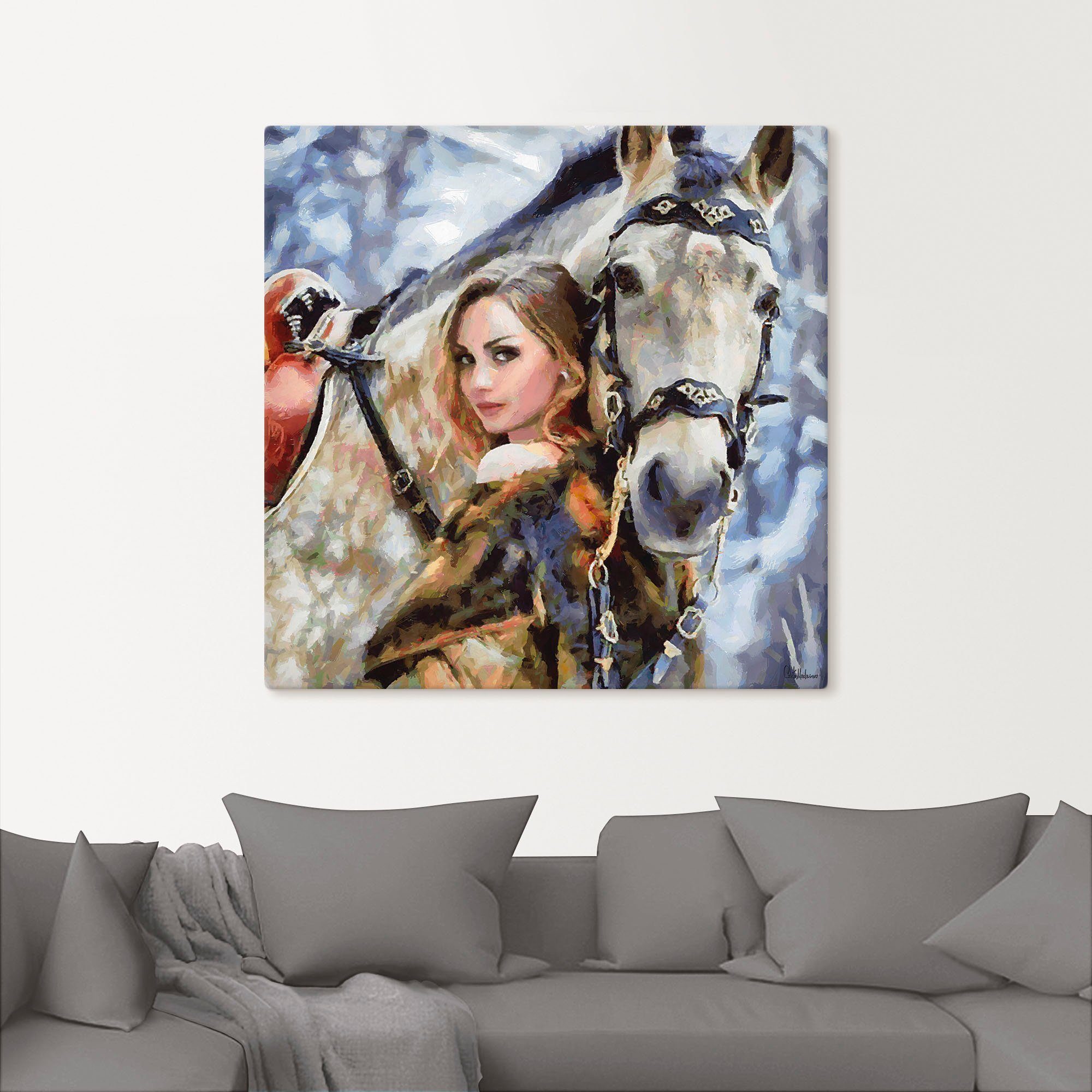 Artland Artprint Meisje met het witte paard als artprint op linnen, poster, muursticker in verschillende maten