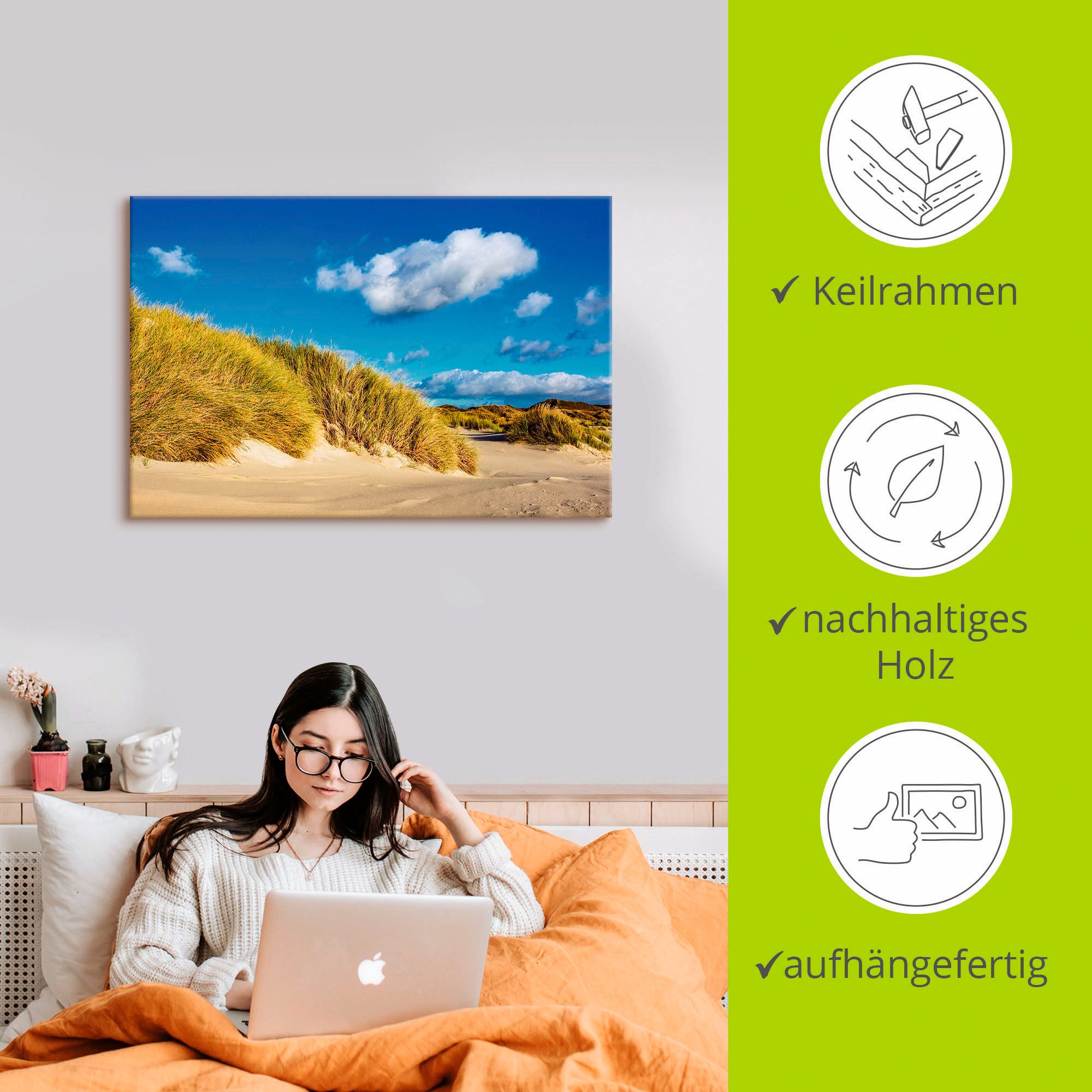 Artland Artprint op linnen Landschap met duinen eiland Amrum
