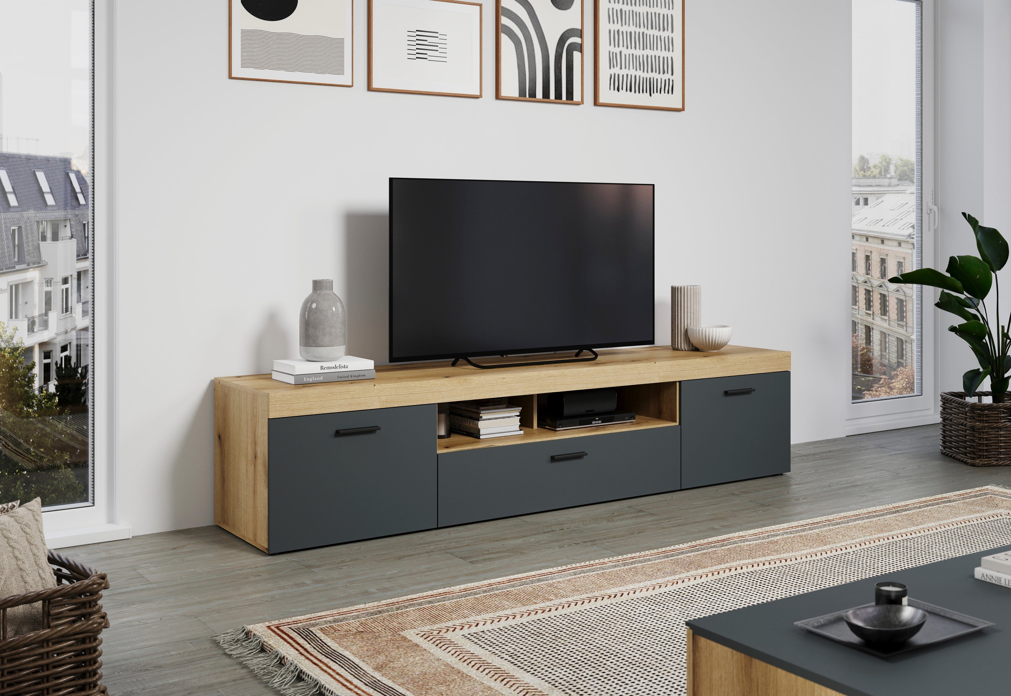 Home affaire Tv-meubel Tyler TV-kast TV-lowboard, eindhoutapplicaties, breedte 230 cm (1 stuk)