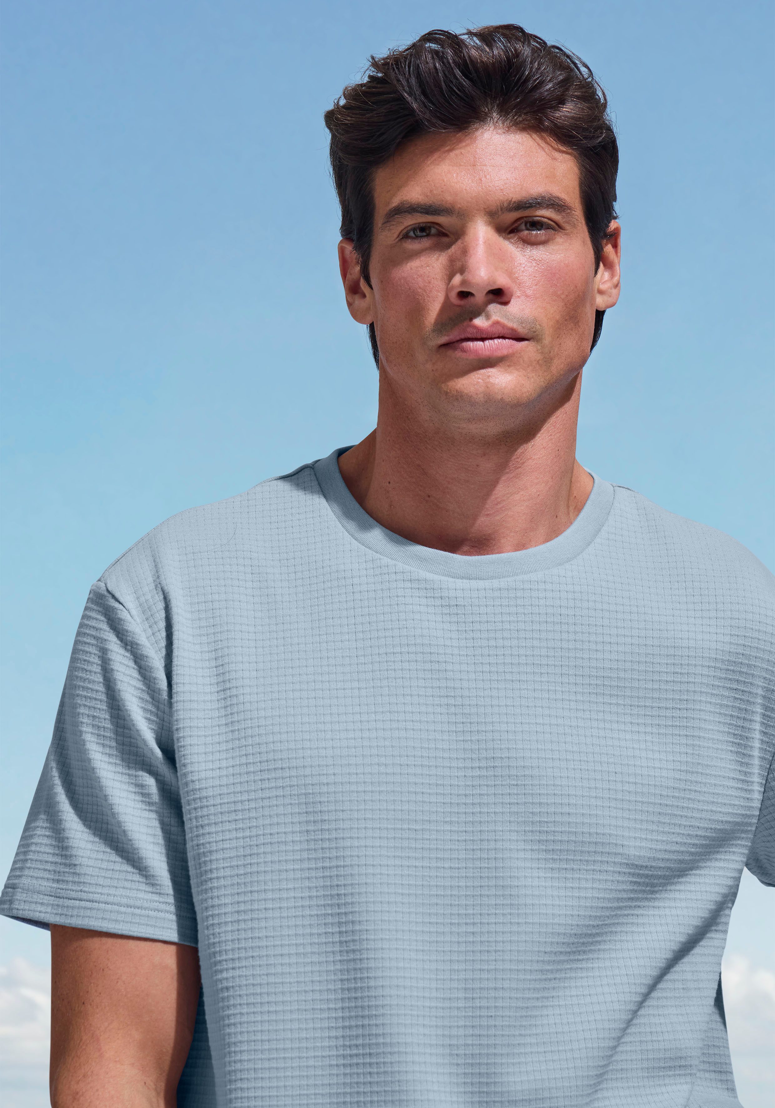 John Devin T-shirt Met structuur Rondhalsshirt met structuur van katoenmix