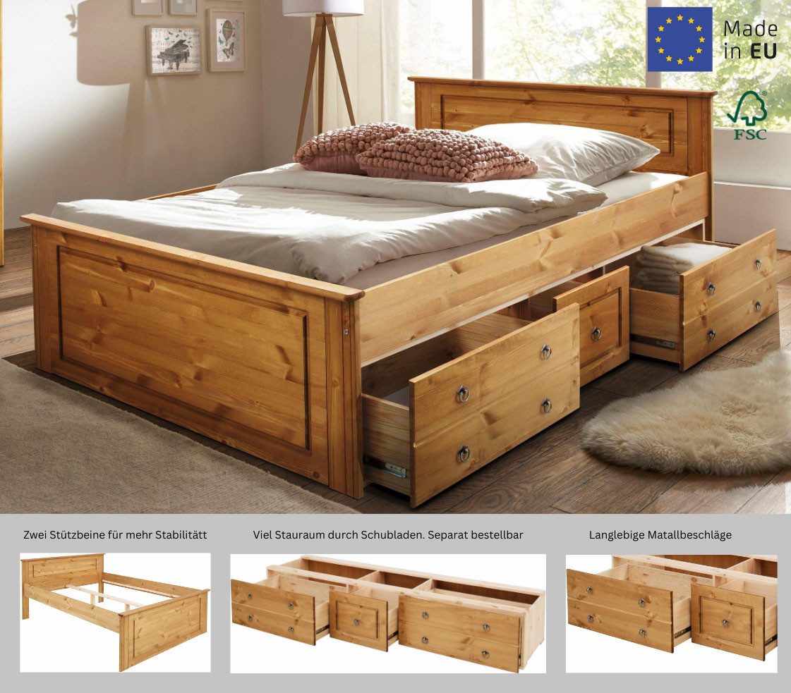 Home affaire Massief houten ledikant Hugo, hoge belastbaarheid! FSC® gecertificeerd massief hout, landhuisstijl