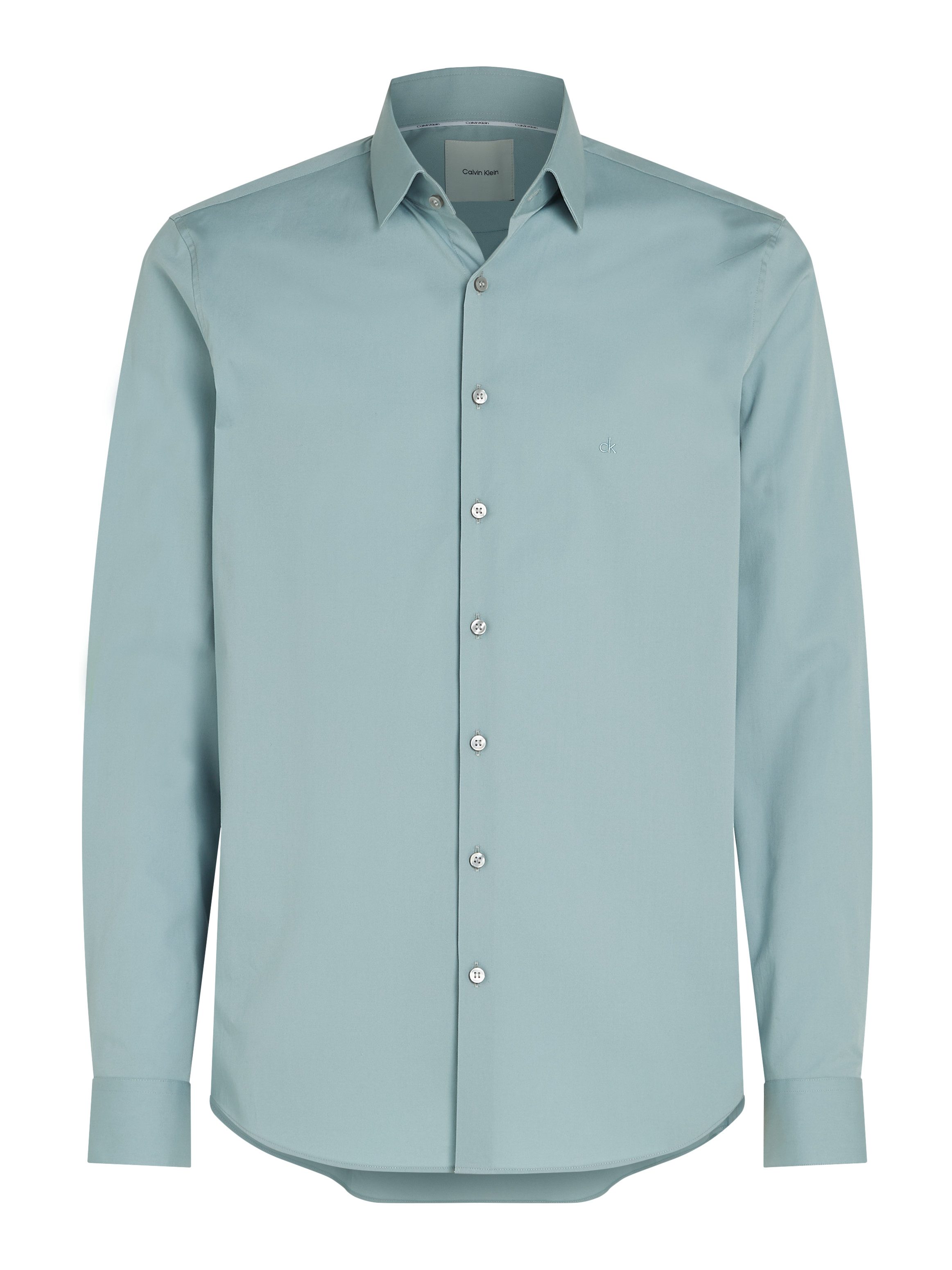Calvin Klein Businessoverhemd POPLIN STRETCH SLIM SHIRT met kent-kraag, logoprint op borsthoogte