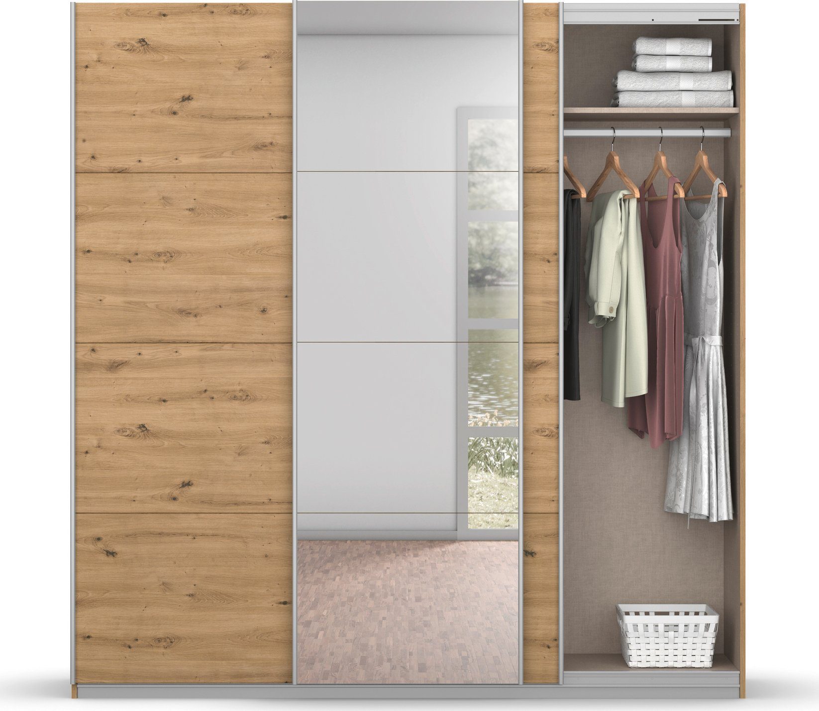 rauch Zweefdeurkast Kledingkast kast garderobe BESTSELLER KOLUNA met spiegel inclusief 2 binnenladen en extra legplanken made in germany