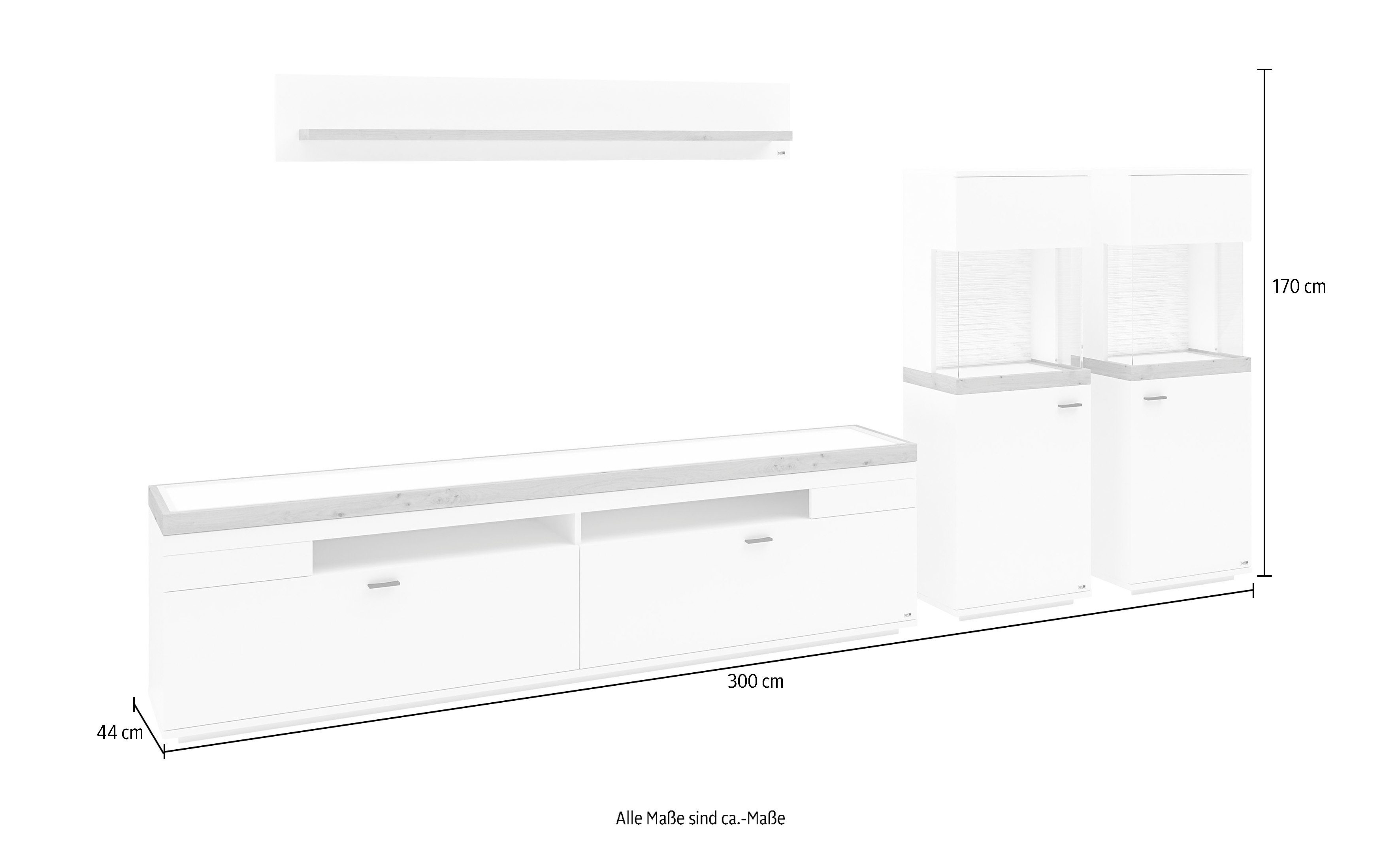 set one by Musterring Wandmeubel Lancaster 4-delig met fronten in wit of grijs, breedte ca.330cm