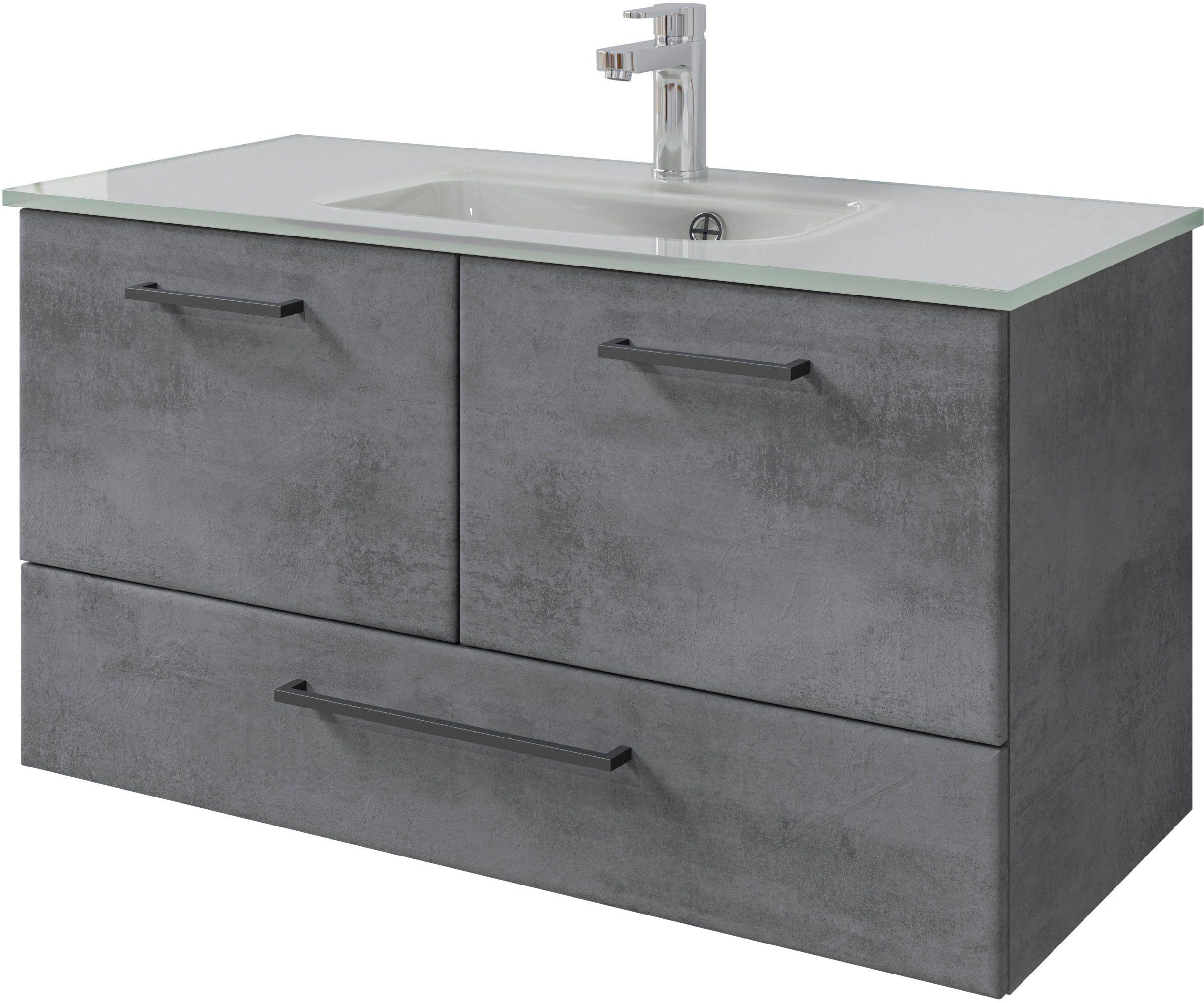 Saphir Badkamerserie Quickset 945 glazen wastafelonderkast met onderkast, 99 cm breed, wastafelmeubel (1 stuk)