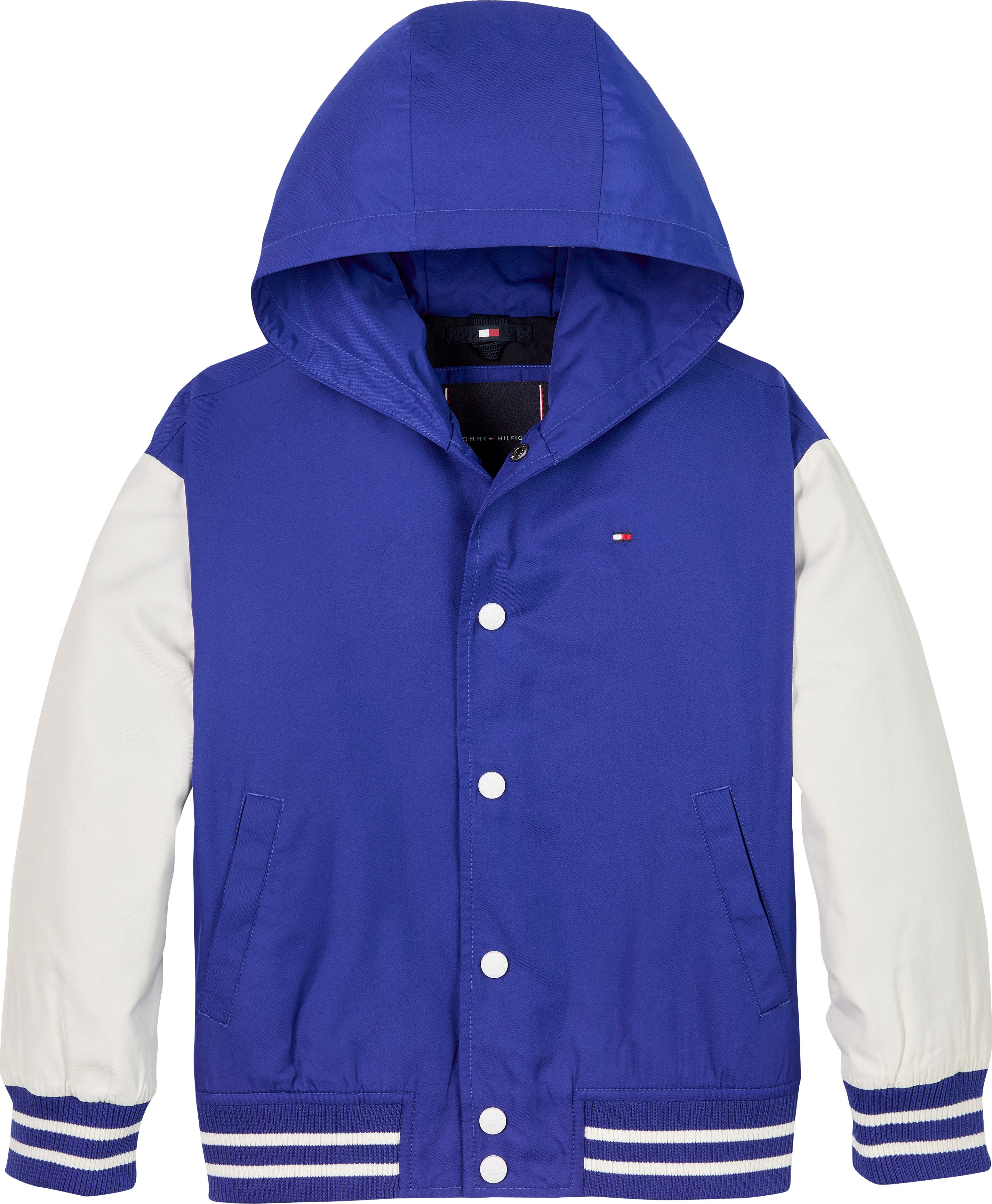Tommy Hilfiger Bomberjack HOODED GRAPHIC BOMBER met groot logo, contrast-strepen