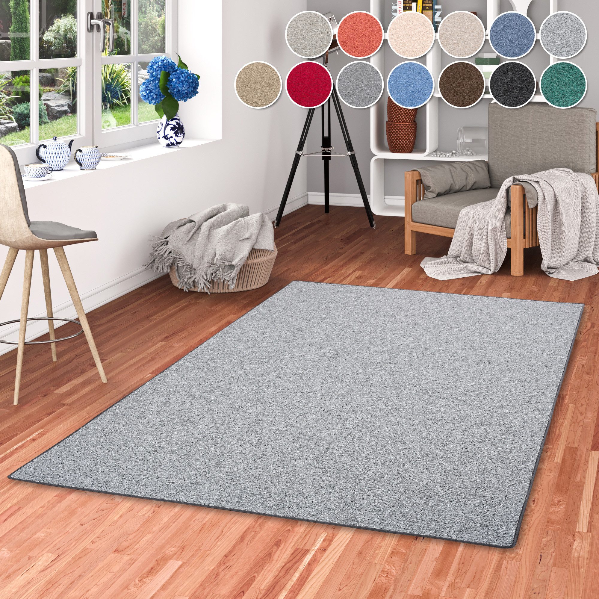 my home Vloerkleed Fortis Effen kleuren, lussen, geketteld, ook als loper, slijtvast moderne vloerkleden maat 200 cm x 200 cm x 5 mm grijs