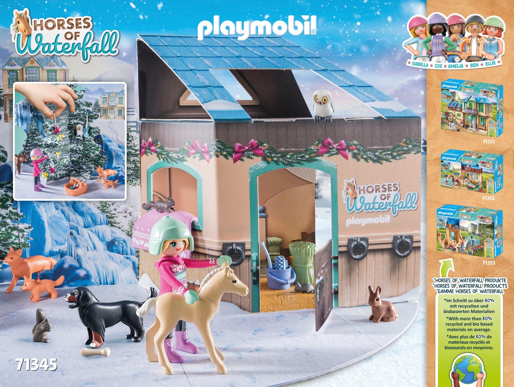 Playmobil® Speelgoed adventskalender Bouwstenen, Paarden: kerst sleerit (71345) Horses of Waterfall, gedeeltelijk van gerecycled materiaal