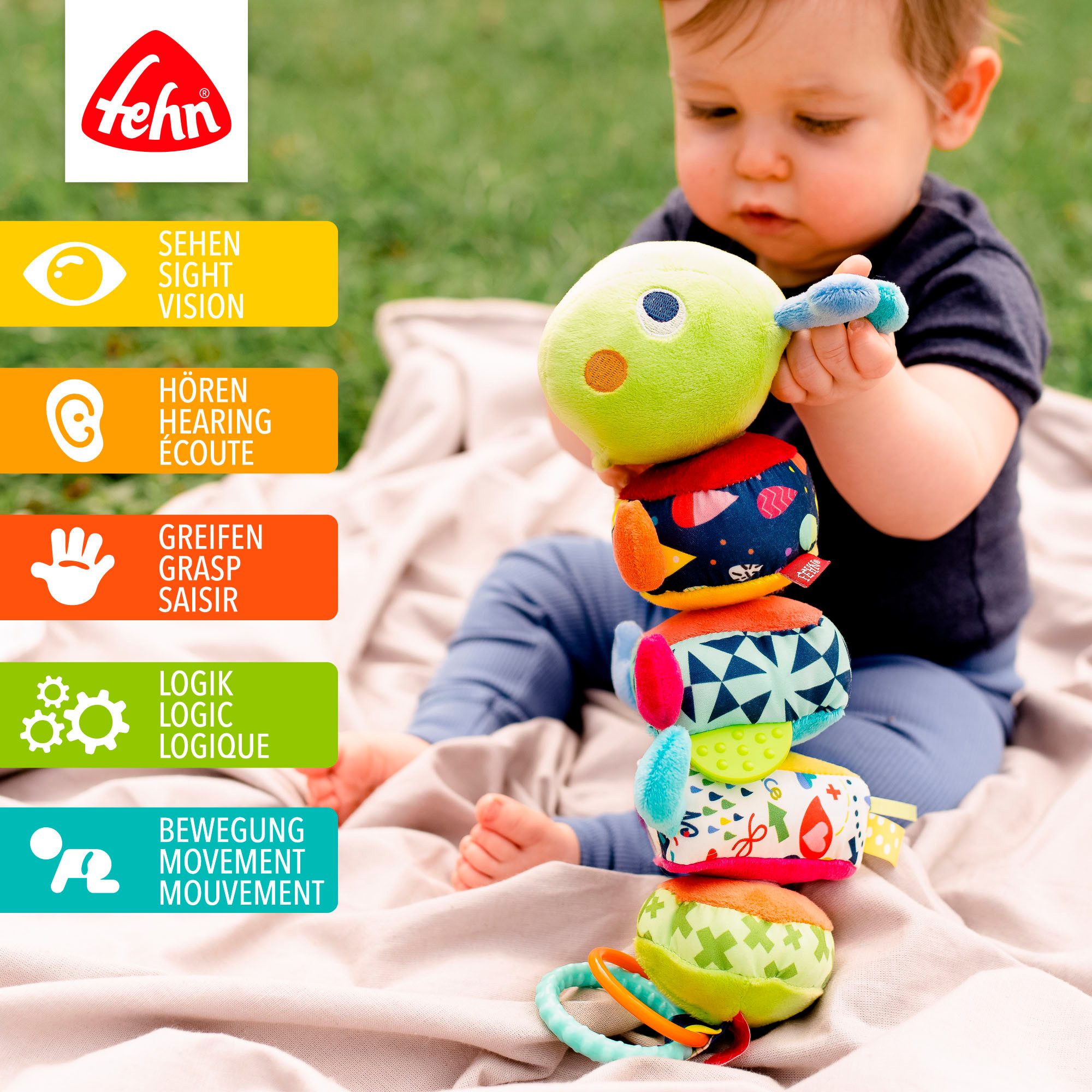 Fehn Grijpspeeltje COLOR Friends, activiteit-puzzel-rups