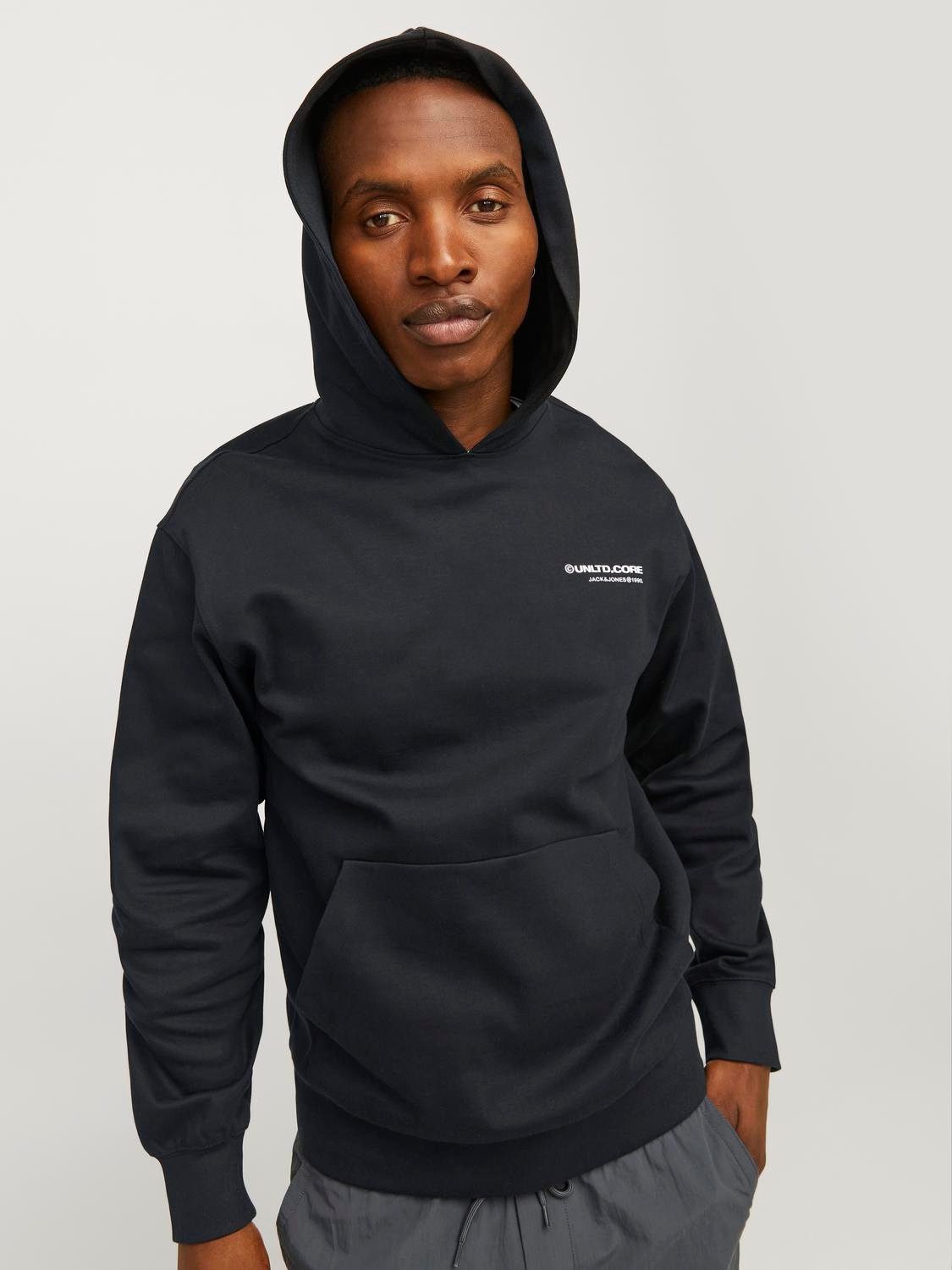Jack & Jones Hoodie JCOAERO PRINT SWEAT HOOD NOOS heren hoodies maat S zwart