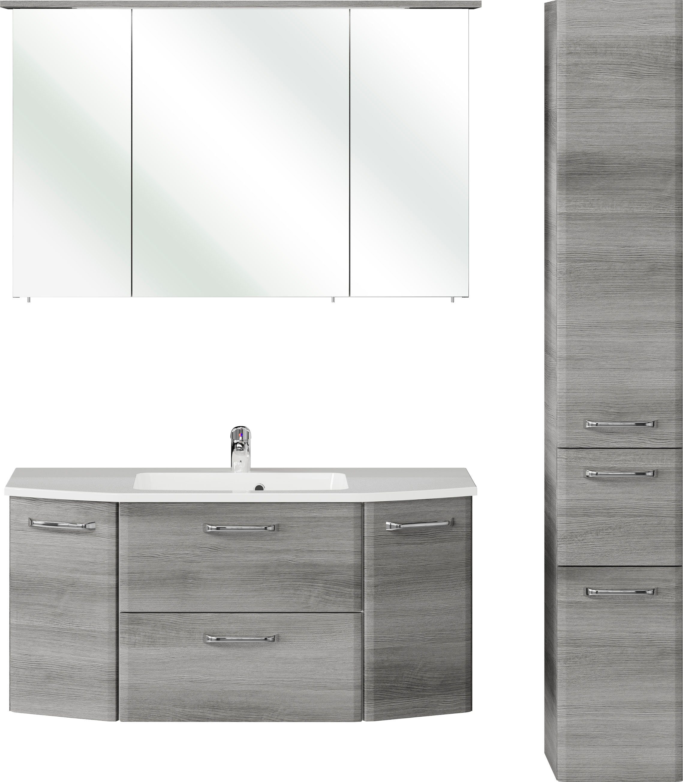Saphir Badkamerserie Quickset 3-delig, mineraalmarmeren wastafel en LED-spiegelkast (4-delig) badmeubelsets grijs