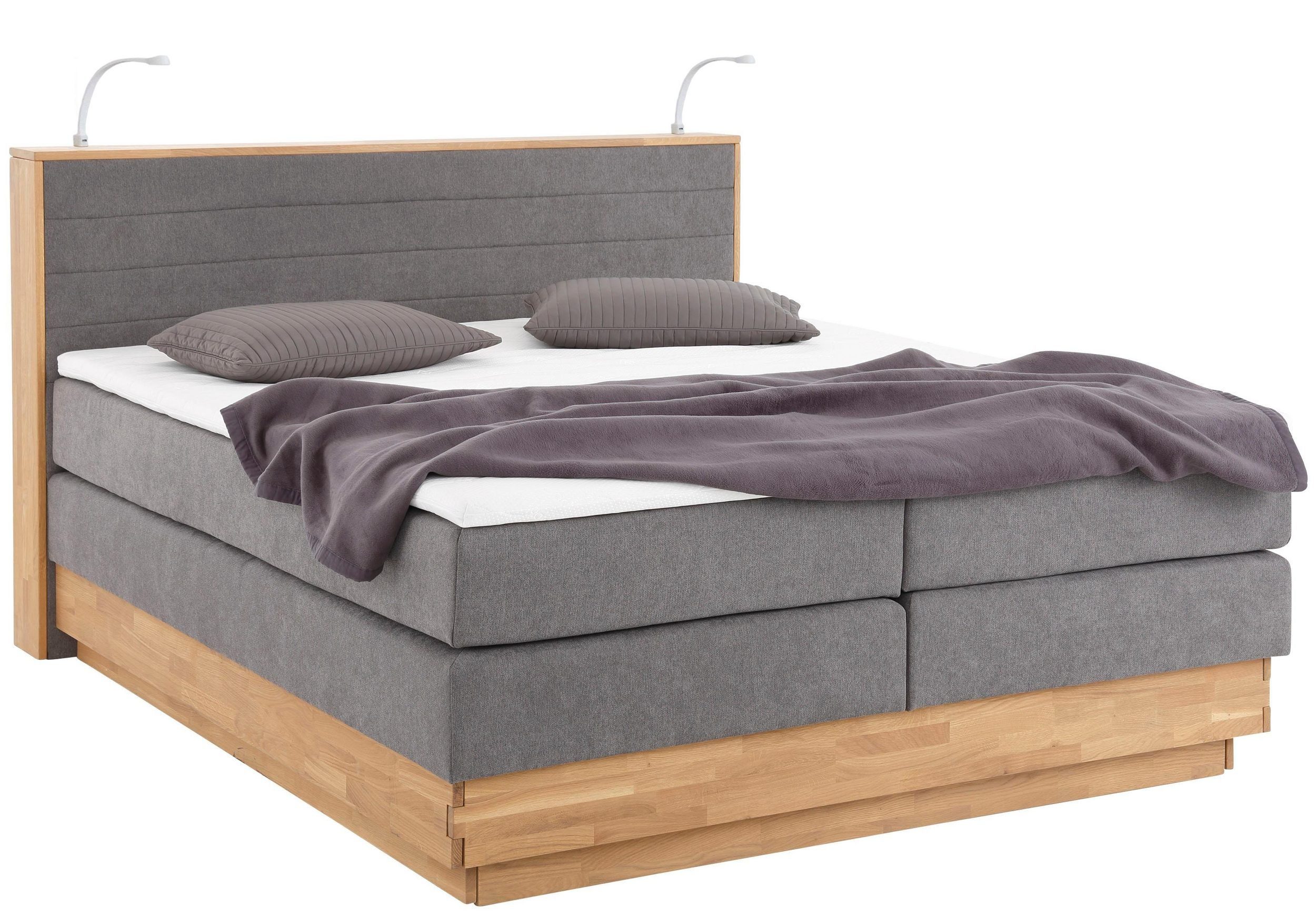 Home affaire Boxspring Cavan Eiken, met bedkist & topmatras, verschillende hardheden (ook H4) boxsprings grijs
