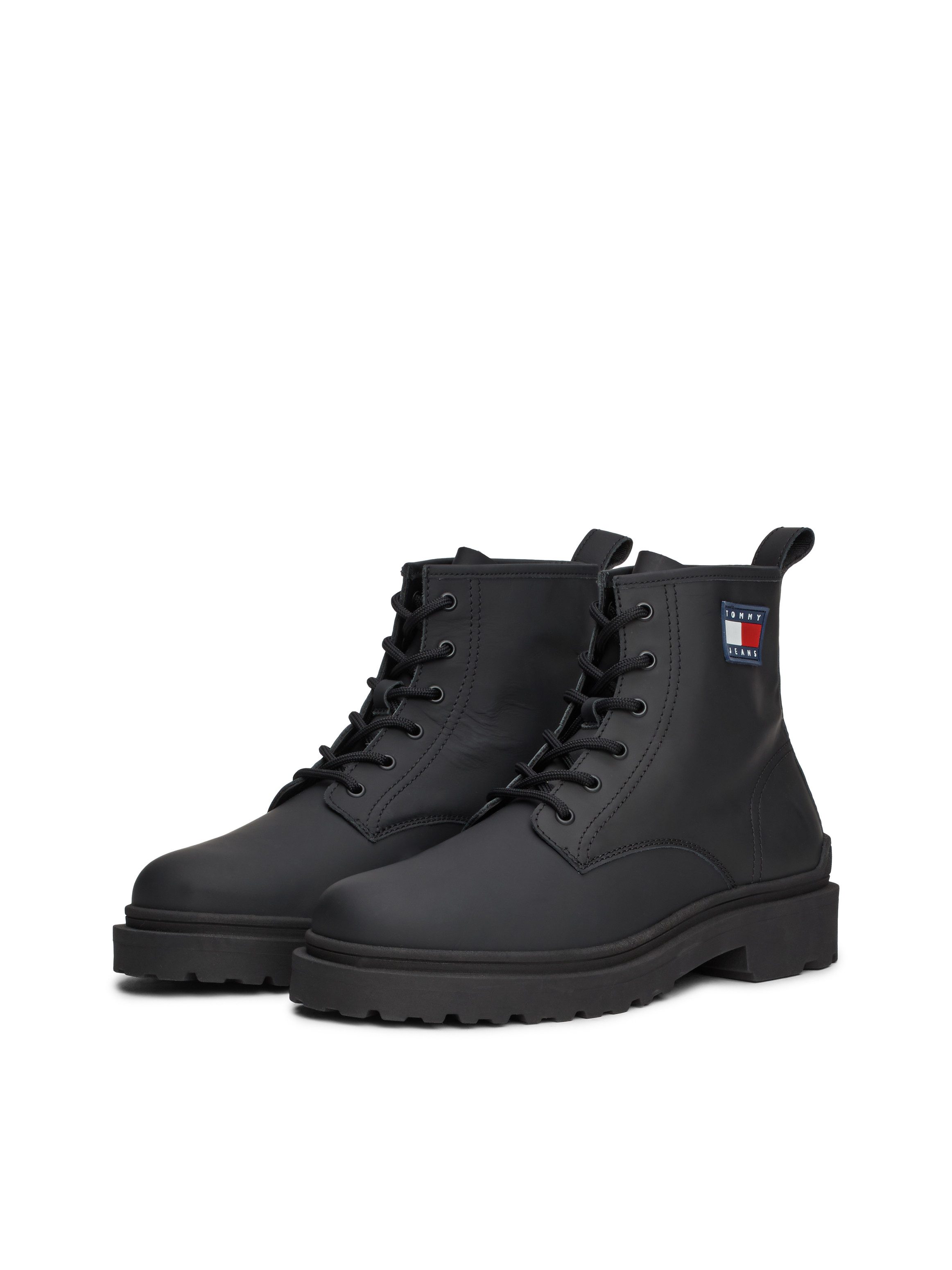 TOMMY JEANS Veterschoenen TJM LEATHER LACE UP BOOT hakken, veterschoenen met zijlogo-vlag