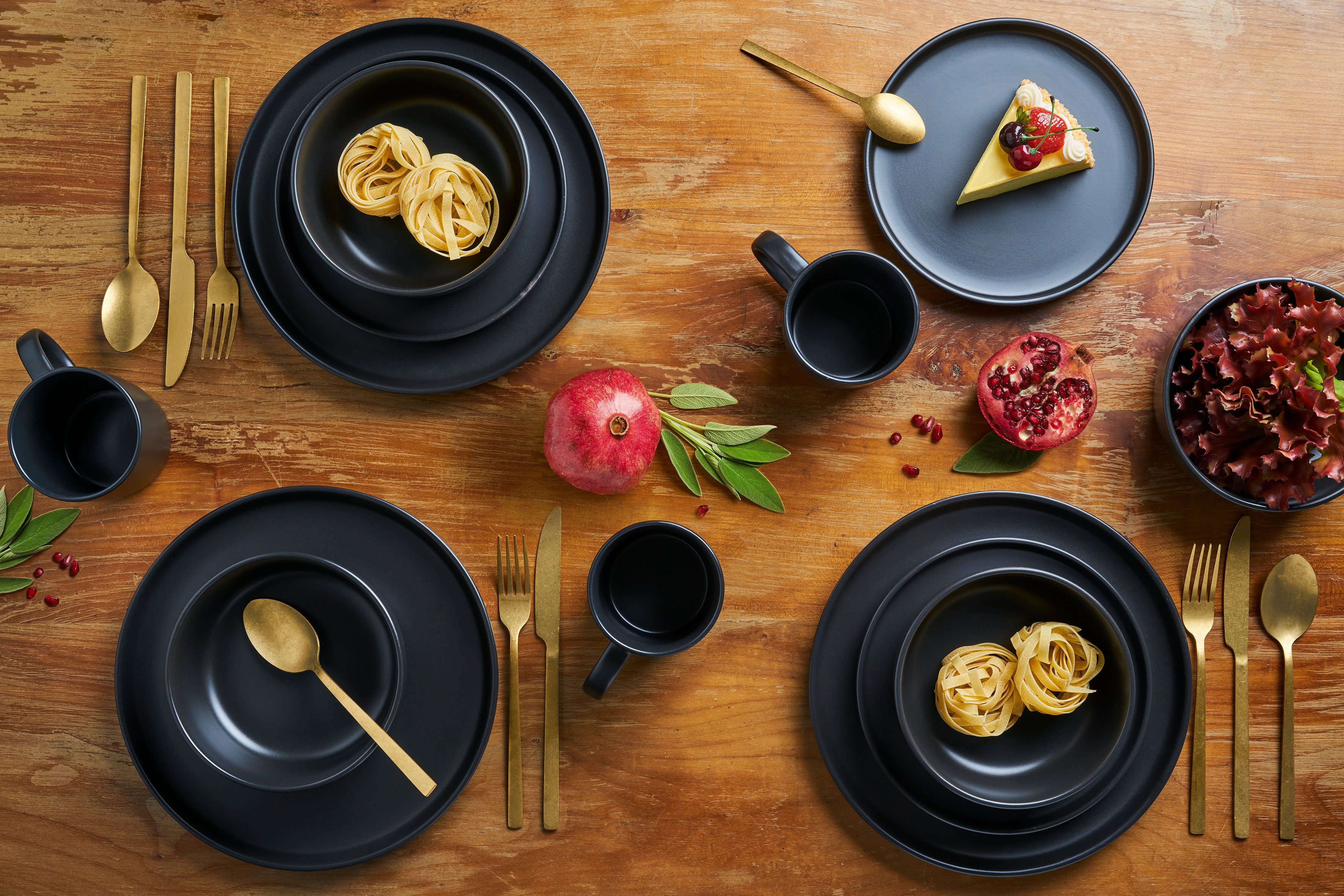van Well Combi-servies Servies-set, service Nero ronde vorm, zwart, vaatwasmachine- en magnetronbestendig (set, 16-delig)