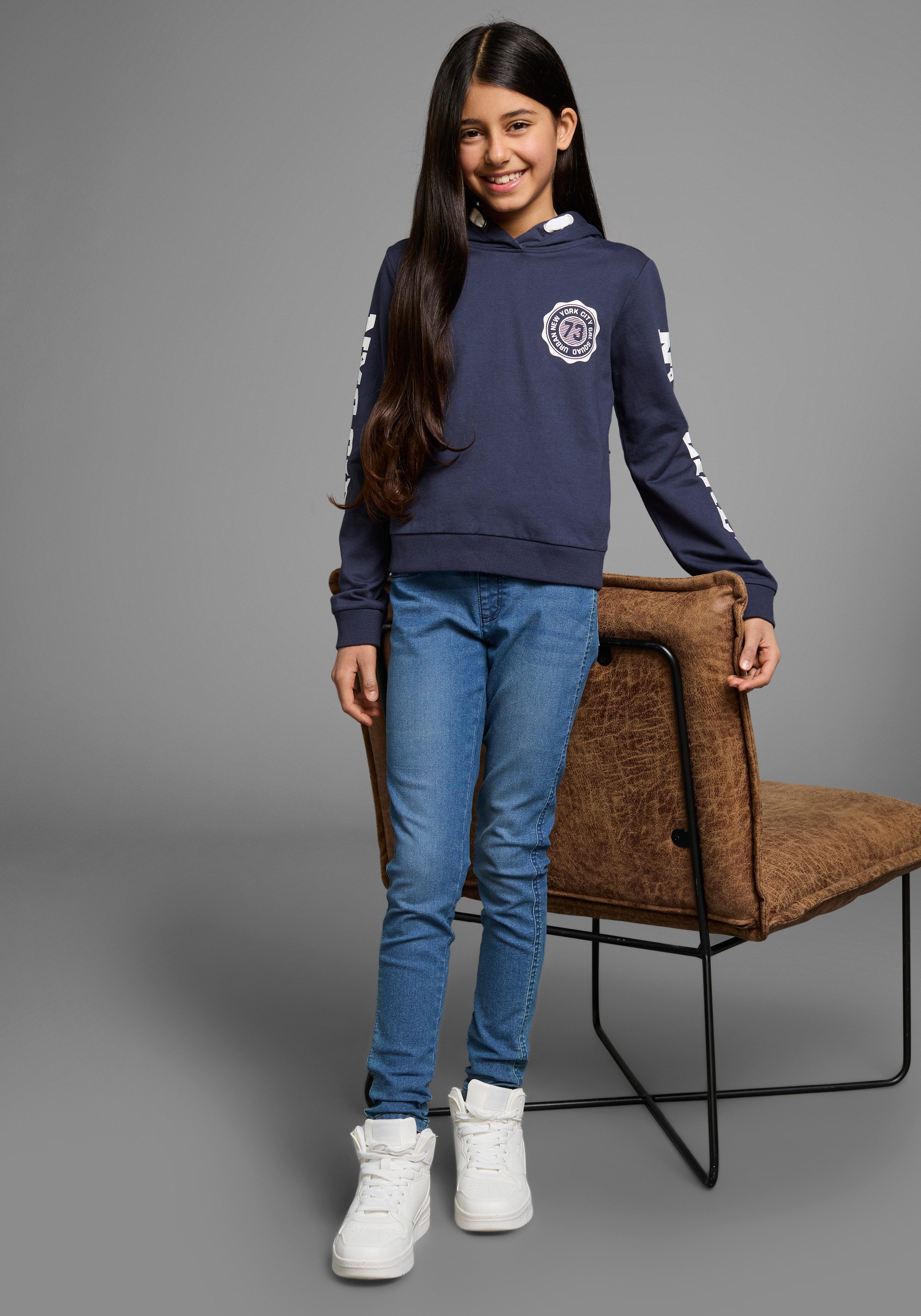 KIDSWORLD Hoodie Shirt met mouwprint Lange mouwen, met stijlvolle print, met capuchon, van katoen