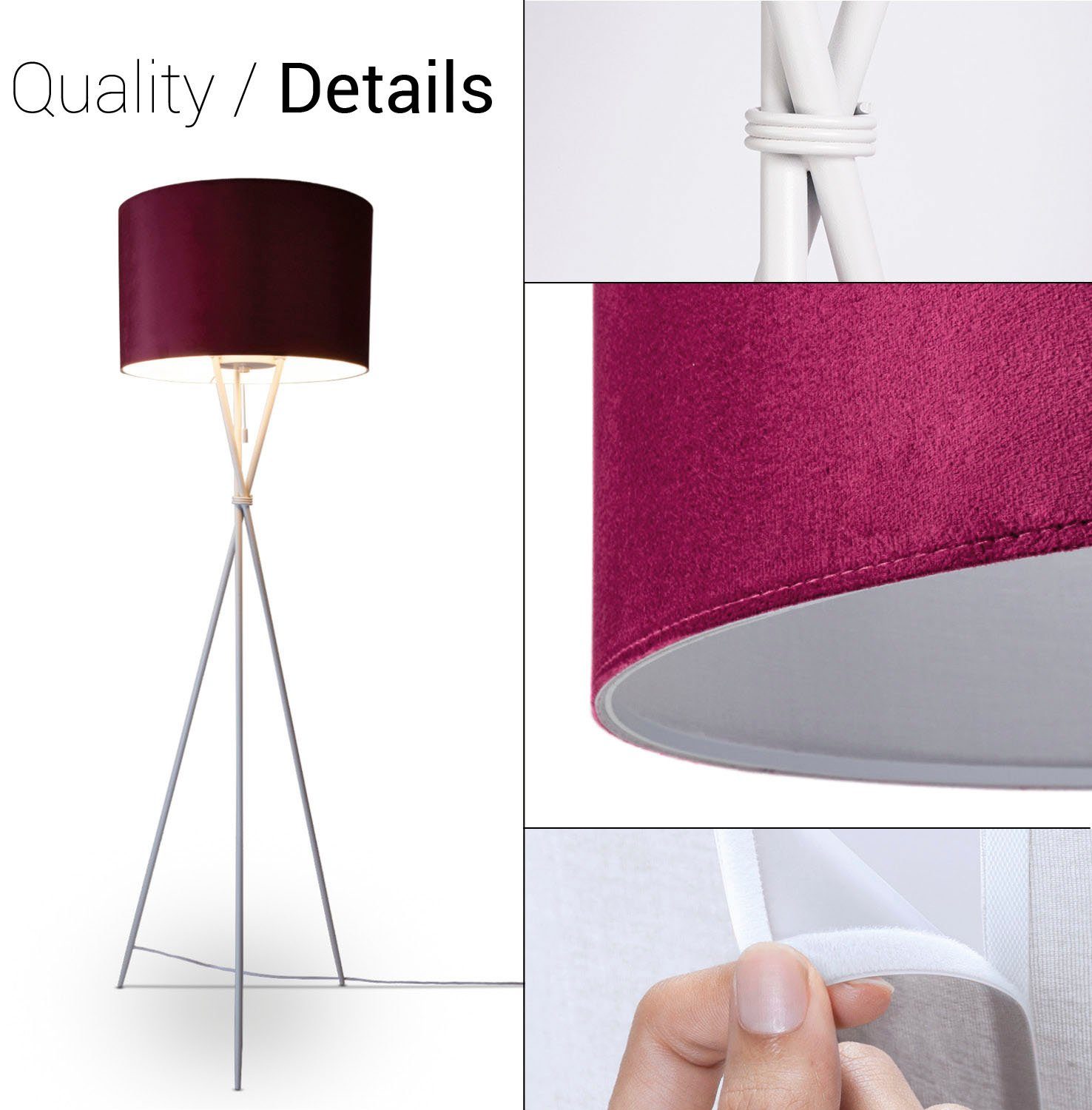 Paco Home Staande lamp Kate uni kleur Woonkamer driepoot vloerlamp velours hoogte 177,5cm filigraan E27