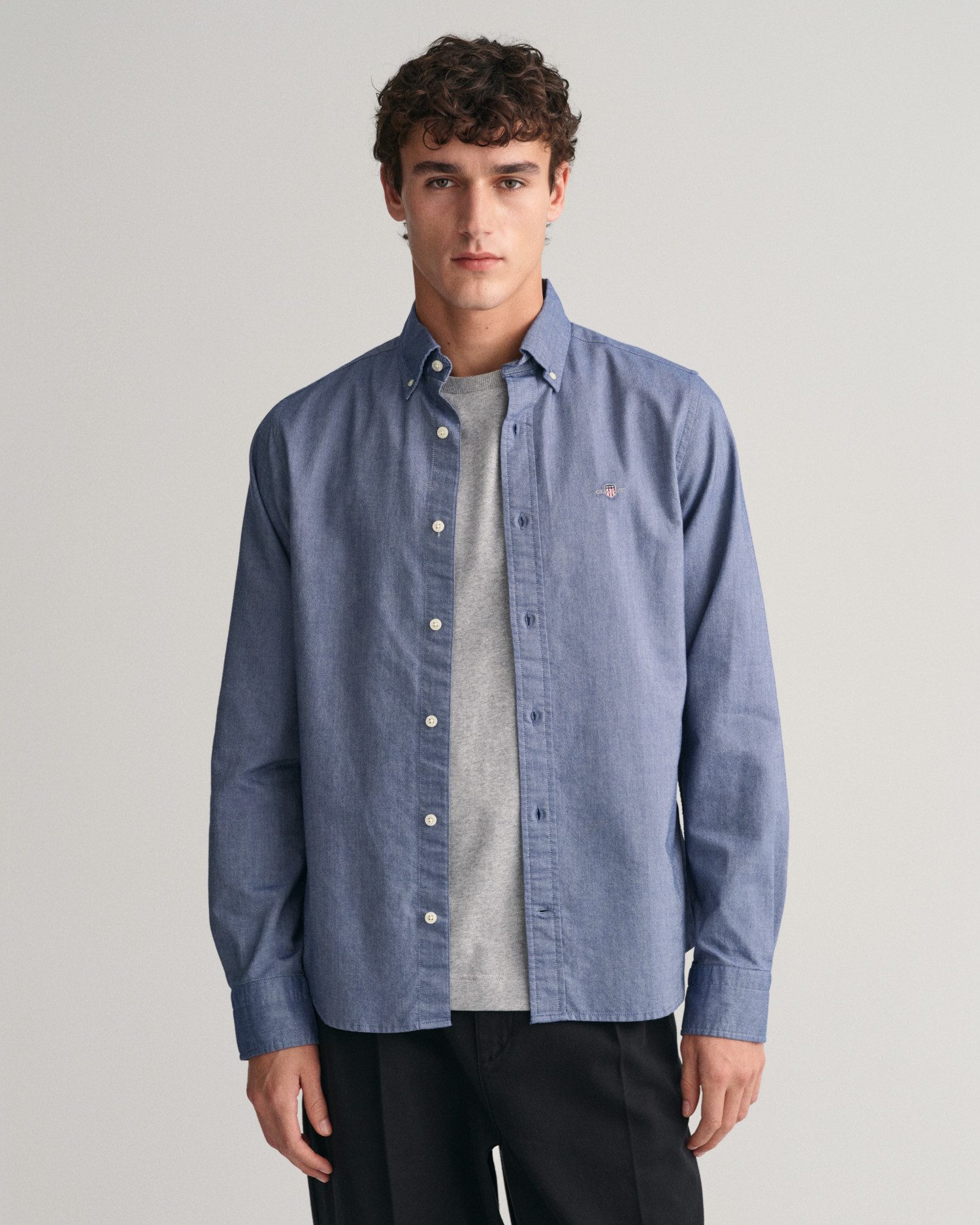 Gant Overhemd met lange mouwen Slim fit Oxford overhemd gestructureerd duurzaam dikker heren overhemden maat XL blauw