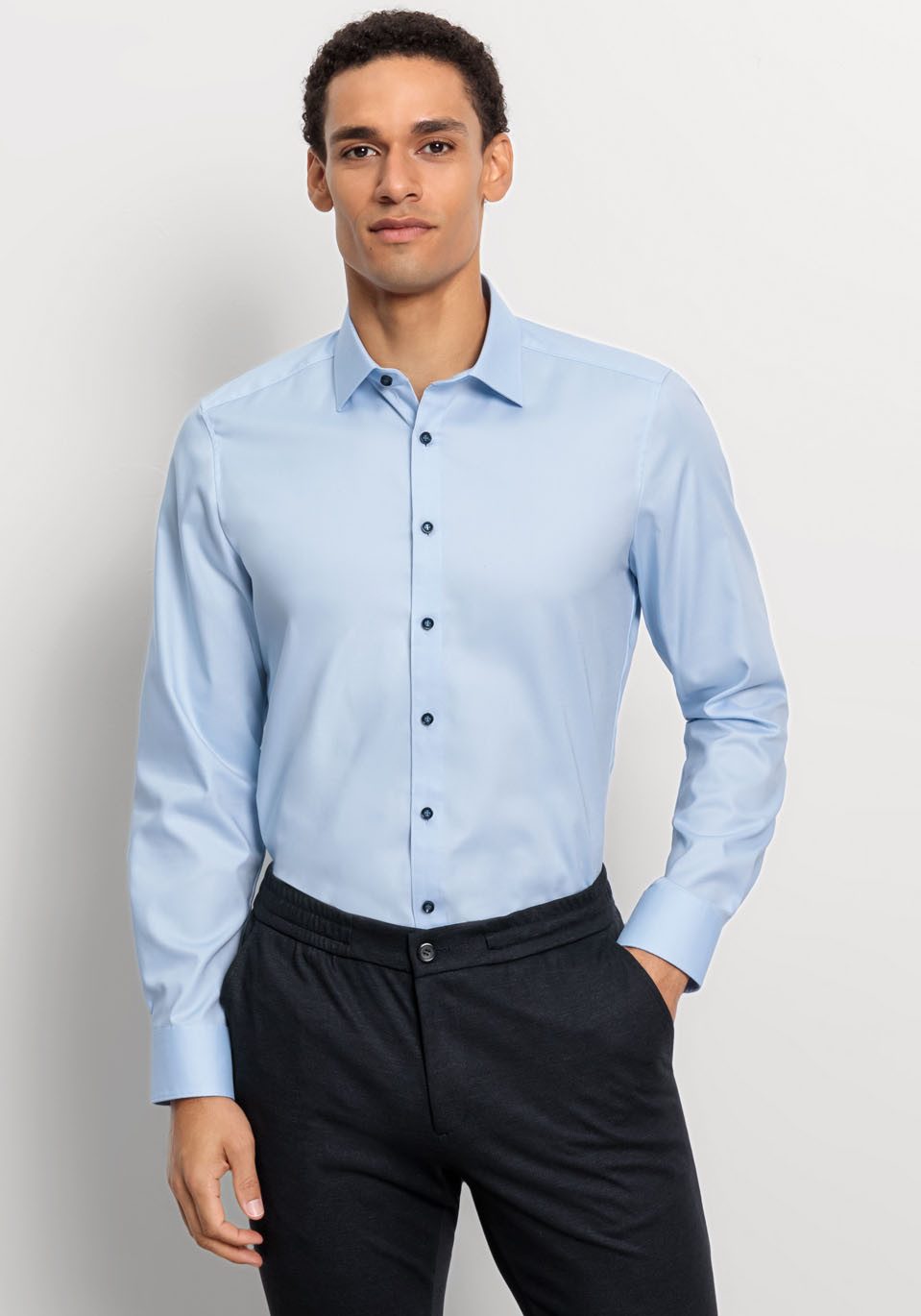 OLYMP Businessoverhemd Level Five body fit fijne, matte glanzende micro-structuur heren zakelijke overhemden maat 46 blauw