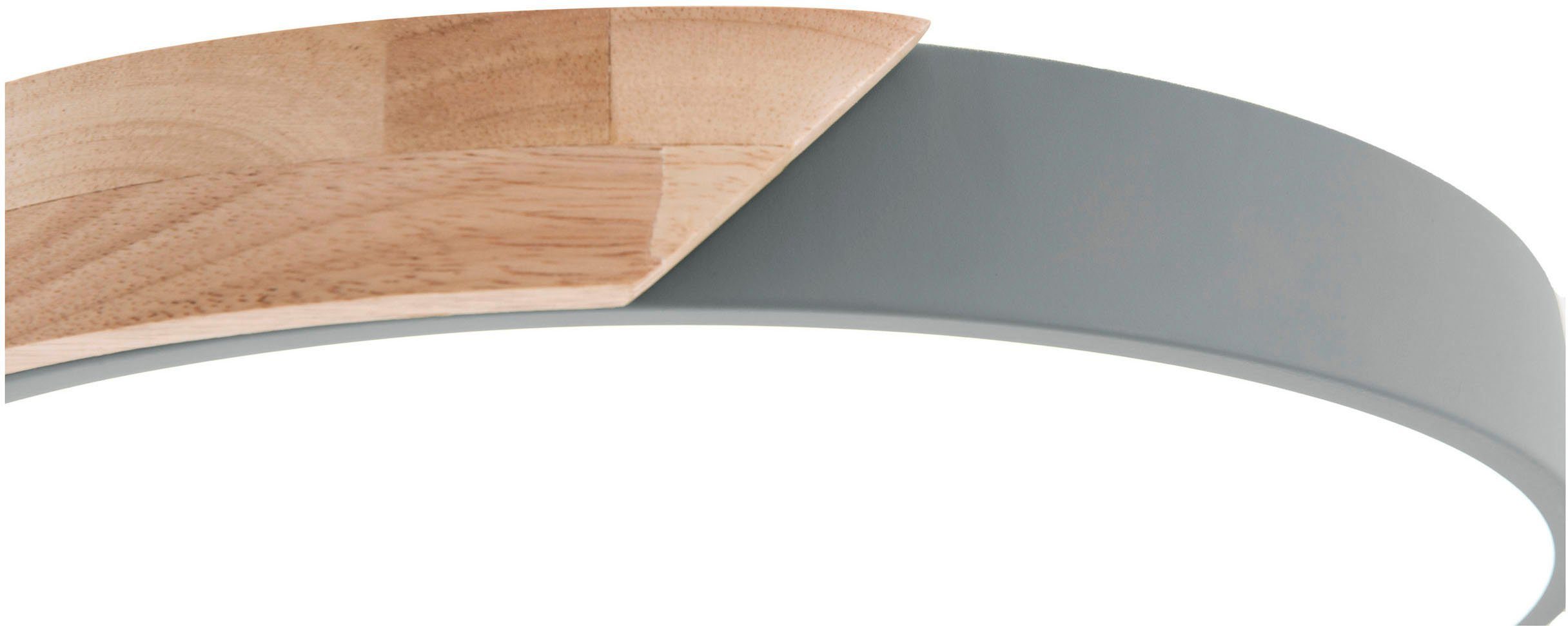 näve Led-plafondlamp Borneo rond, led, rand deels grijs/deels eikenhout, lichtkleur warmwit (1 stuk)