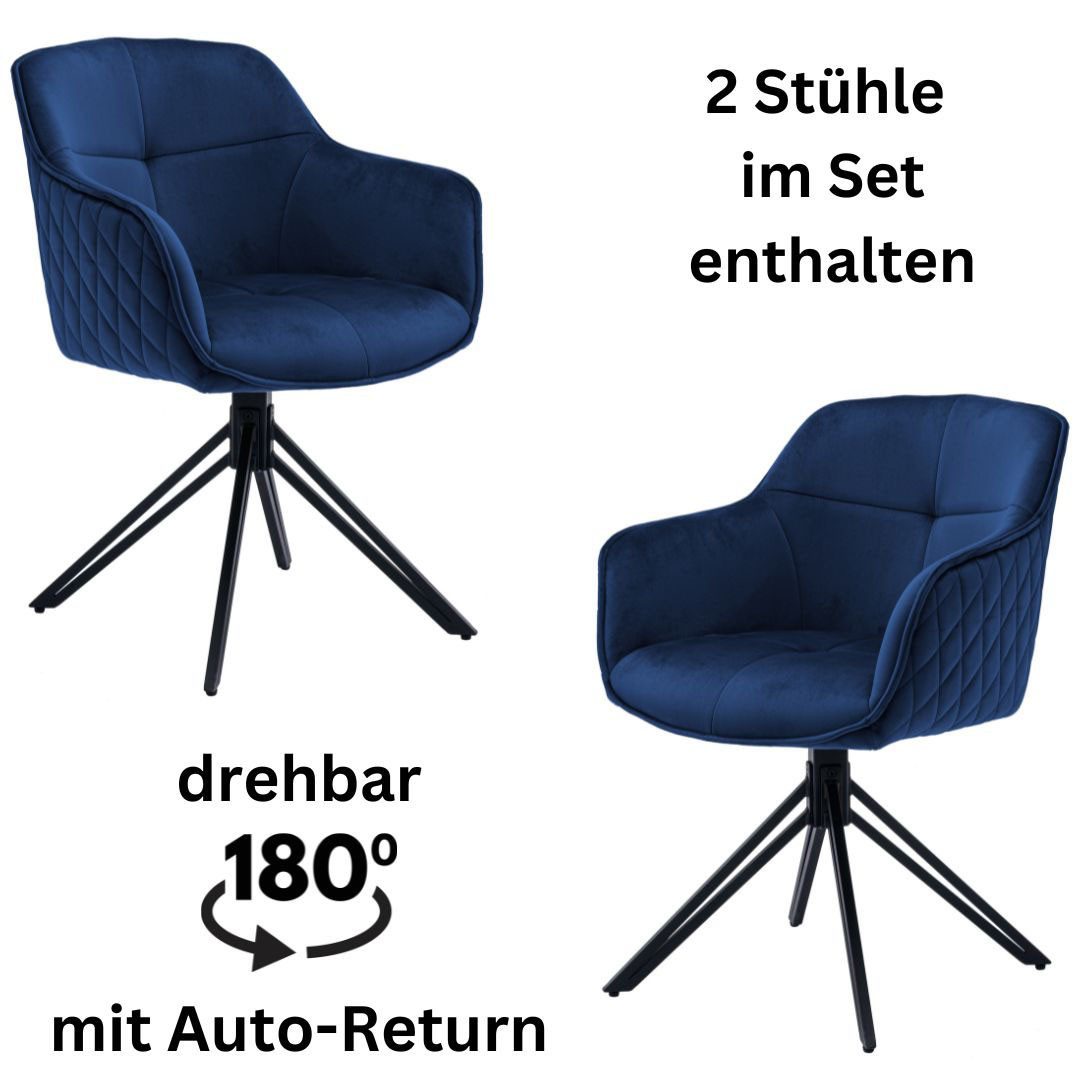 OTTO Stolkom Stoel met armleuningen EMMA 180 graden draaibaar met auto-return (set, 2 stuks) 4 poot stoelen blauw
