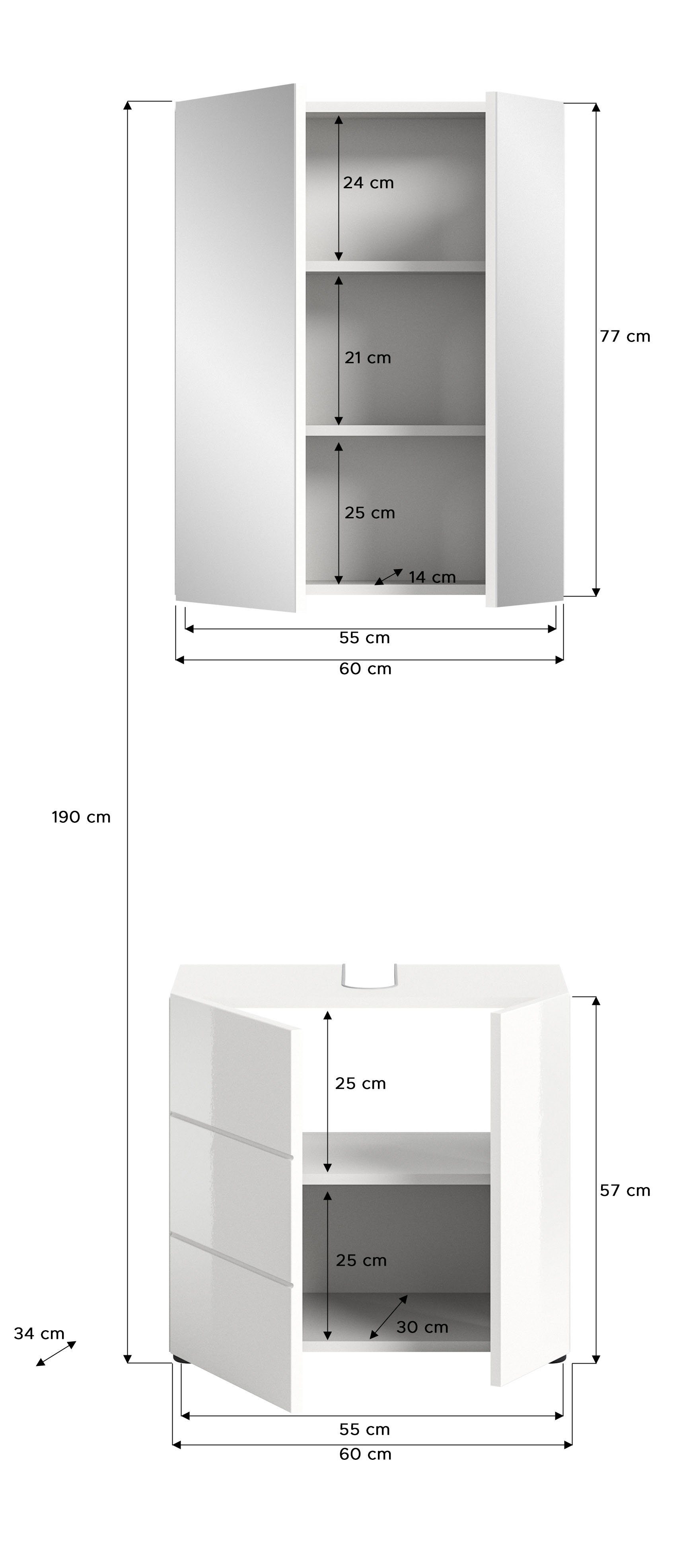 welltime Badmeubelset BIEL, TOPSELLER!, 2-delig, hoogwaardige MDF front, groeflook Badmeubels, combinatie, combi, badkamer, badcombinatie, badkast (2 stuks)