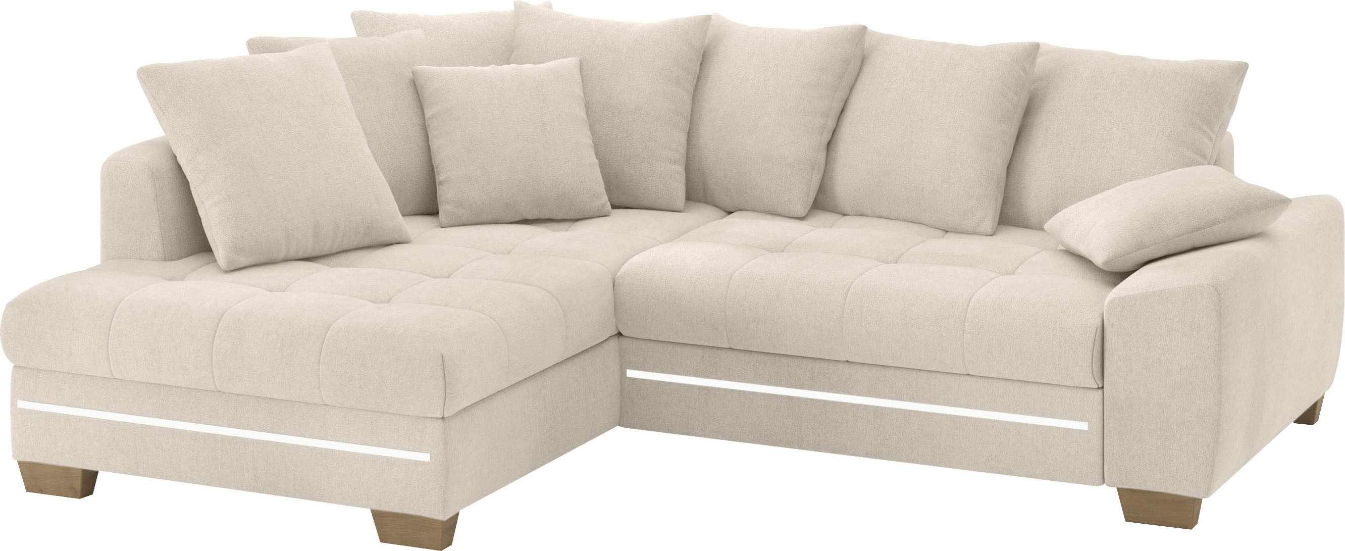 Mr. Couch Hoekbank Nikita II, L-vorm met rgb-led verlichting, optioneel met bed, bedlade, koudschuim beige, hoekbanken, 243 cm