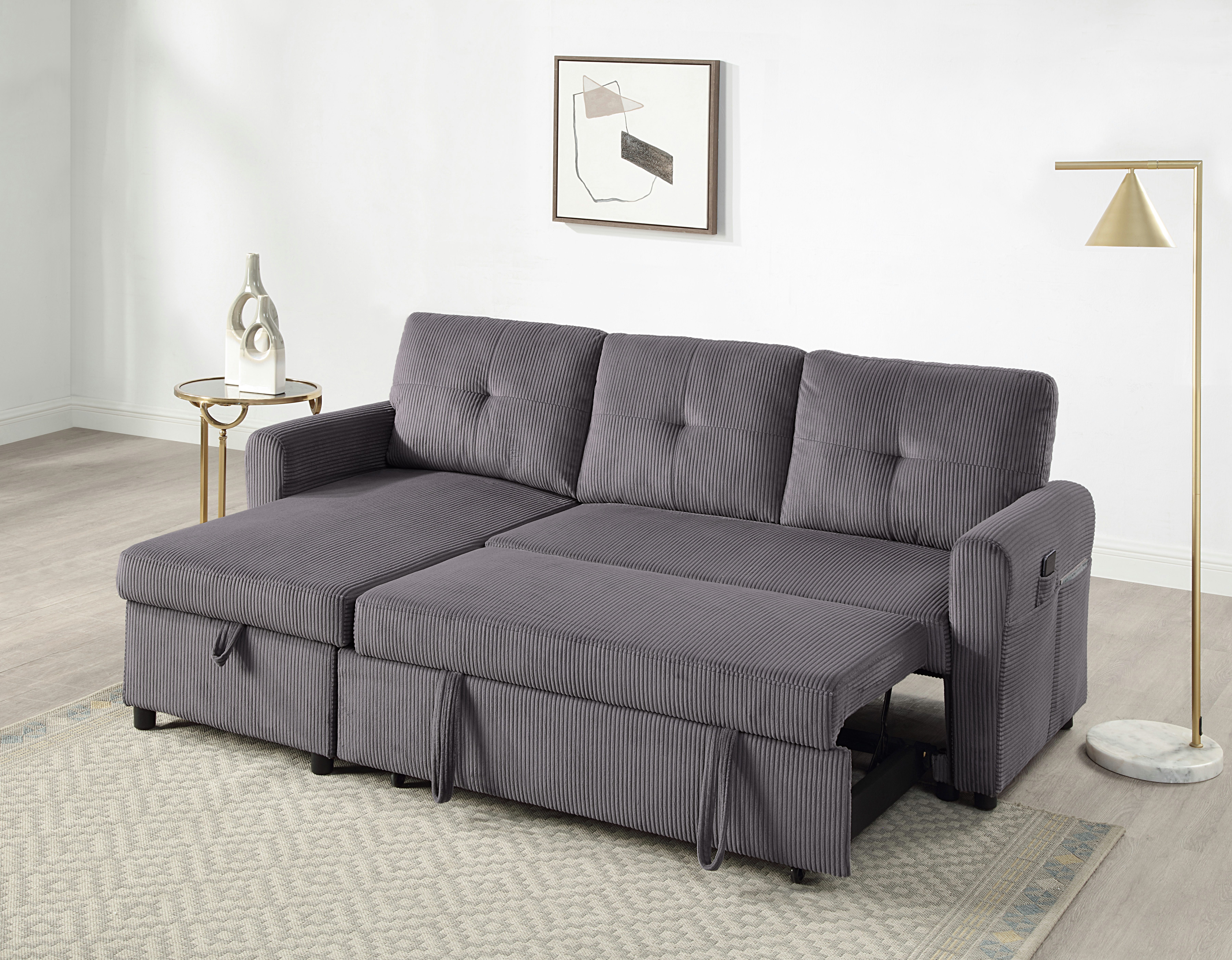 ATLANTIC home collection Hoekbank Gustavo L-vorm met slaapfunctie, opbergruimte & zijzakken