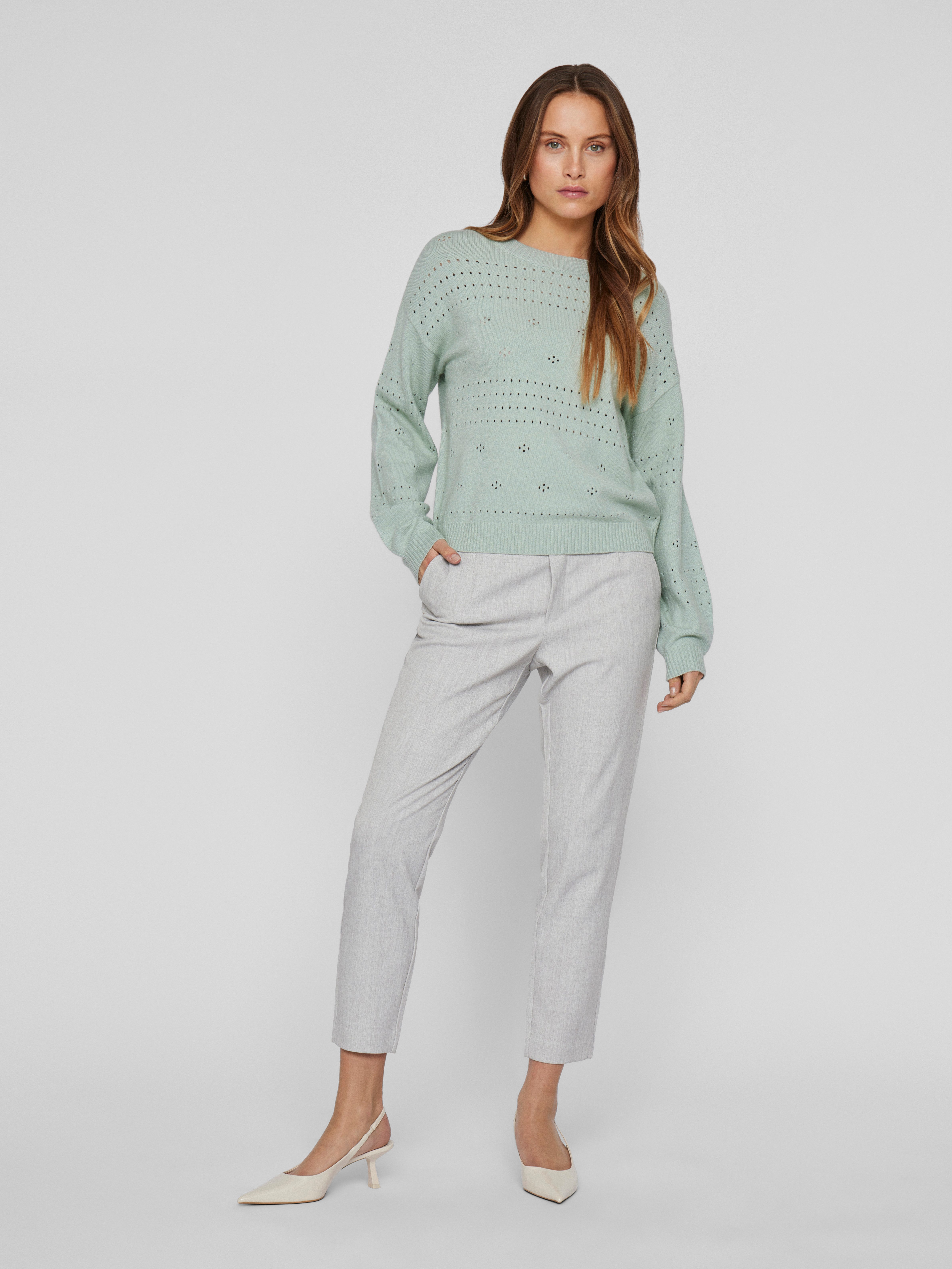 Vila Trui met ronde hals VIRIL L/S O-NECK POINTELLE KNIT TOP-NOOS