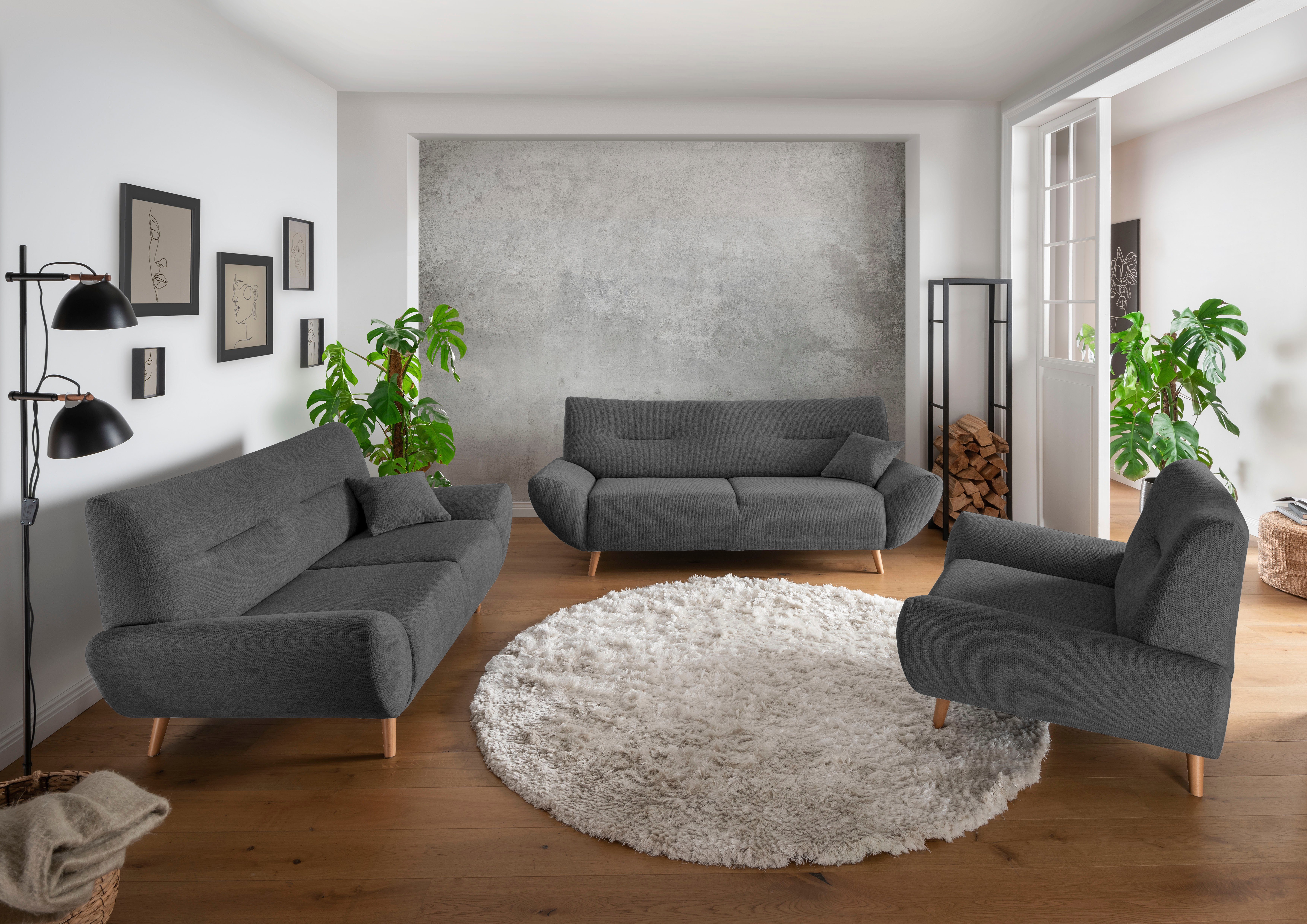 INOSIGN 3-zitsbank Drago, elegant en tijdloos, comfortabel, met houten voet