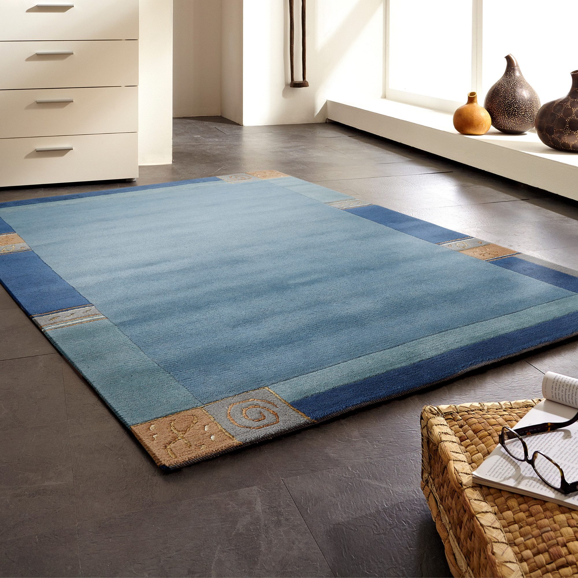 LUXOR living Wollen kleed India zuivere wol, met de hand geknoopt, met randdessin, ook als loper