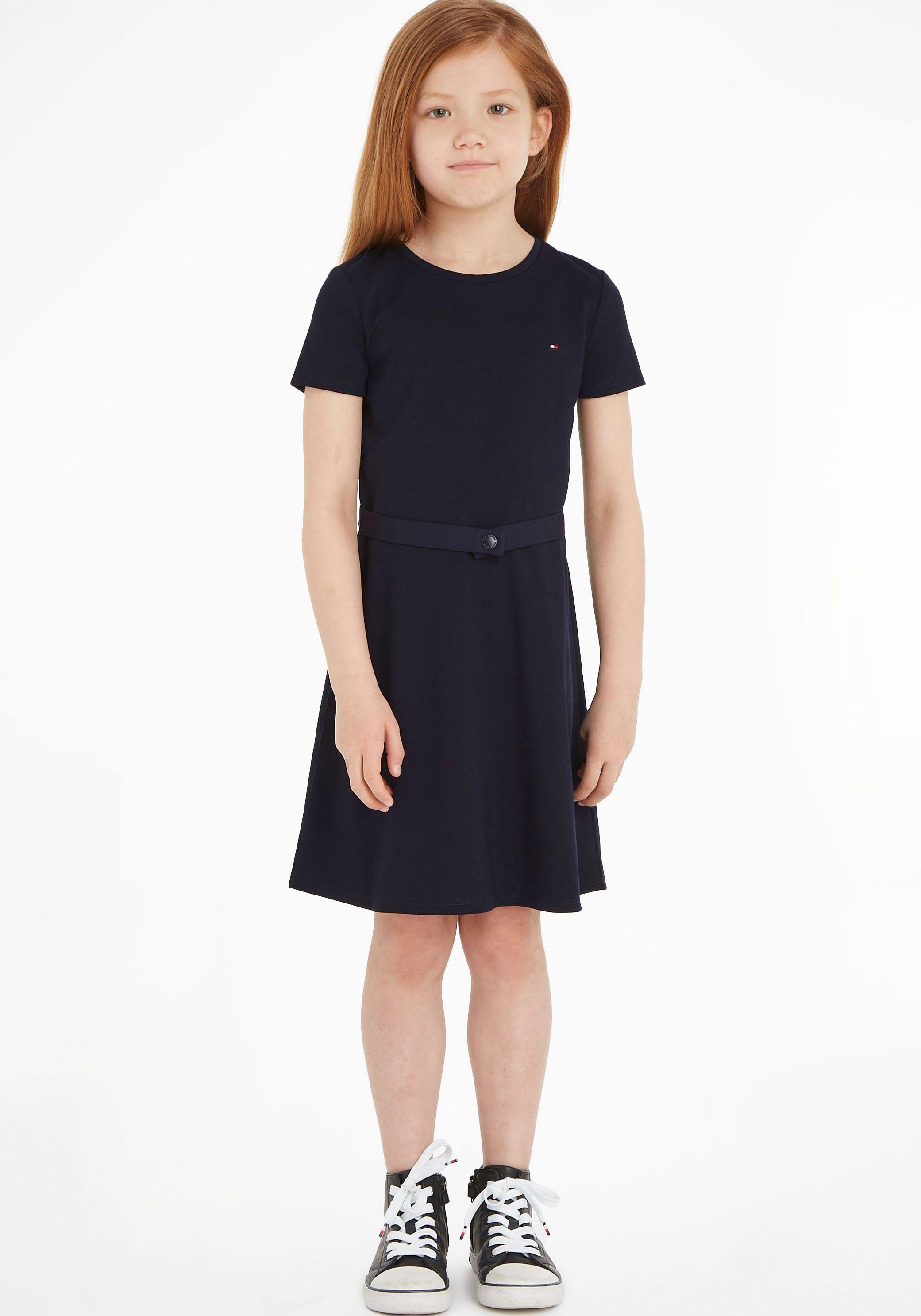 Tommy Hilfiger Jerseyjurk ESSENTIAL SKATER DRESS met merklabel op de tailleband