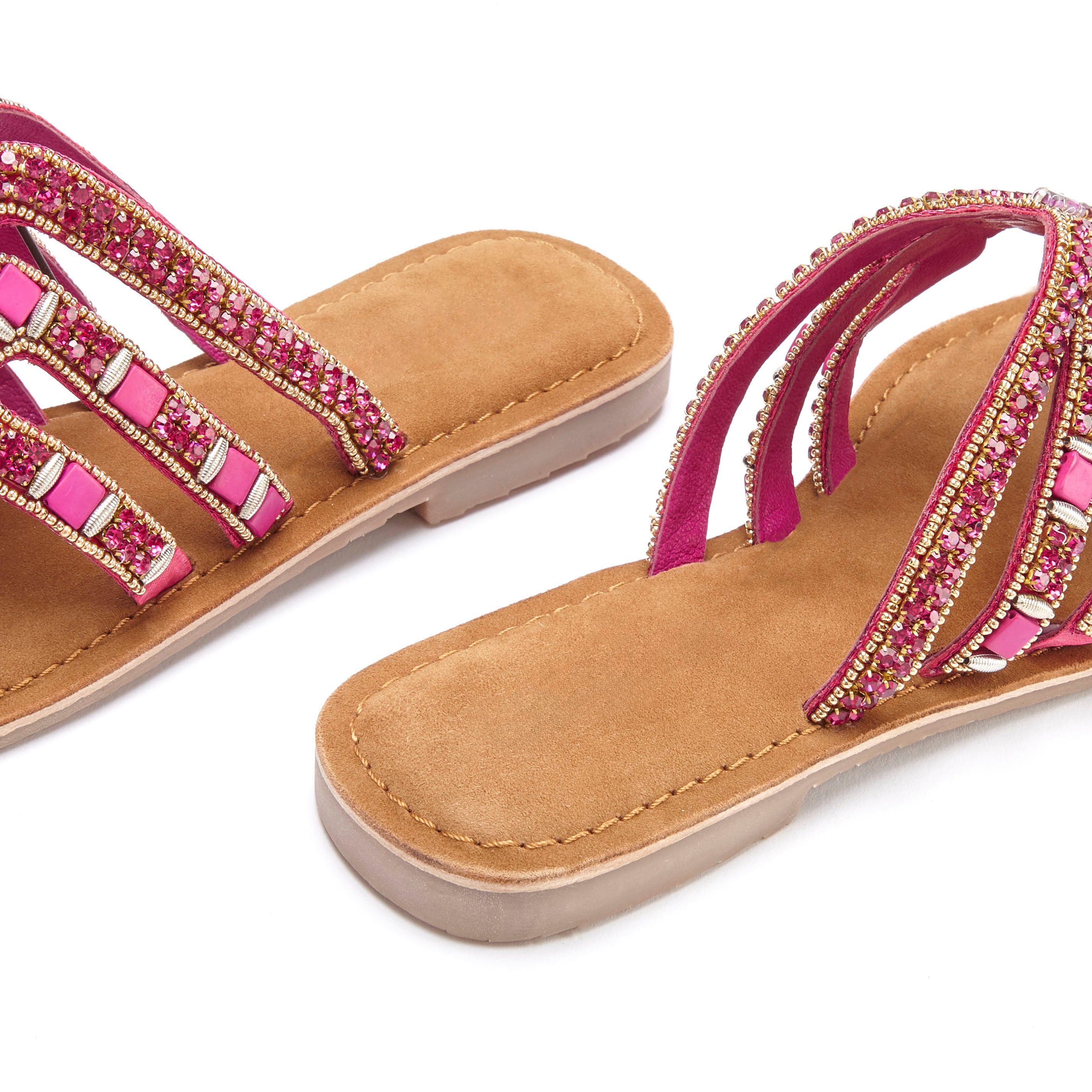 Vivance Teenslippers Sandaal, pantoffel van leer met siersteentjes