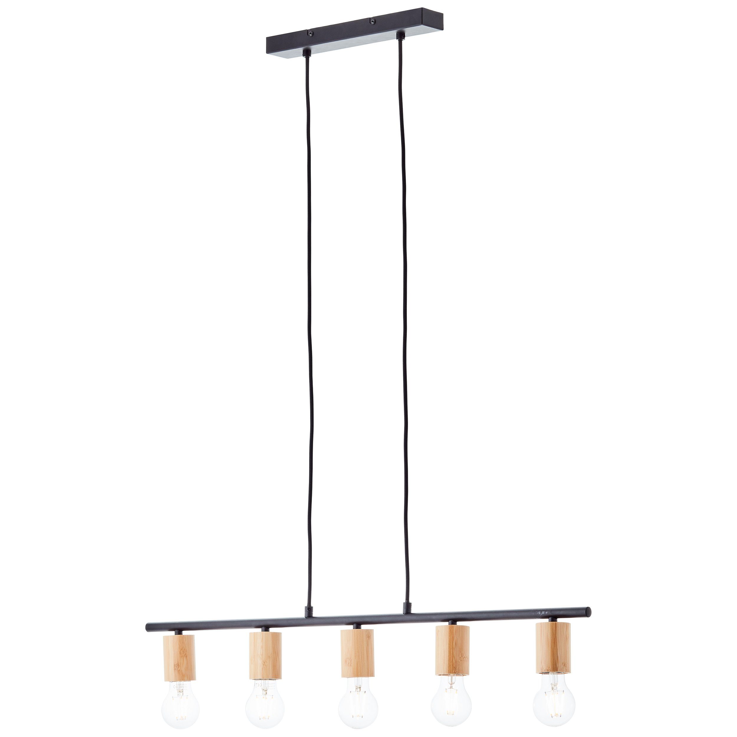 Brilliant Leuchten Hanglamp KERRY 113 x 80 x 5 cm, 5 x e27, inkortbaar, metaal/bamboe, zwart/natuur (1 stuk)