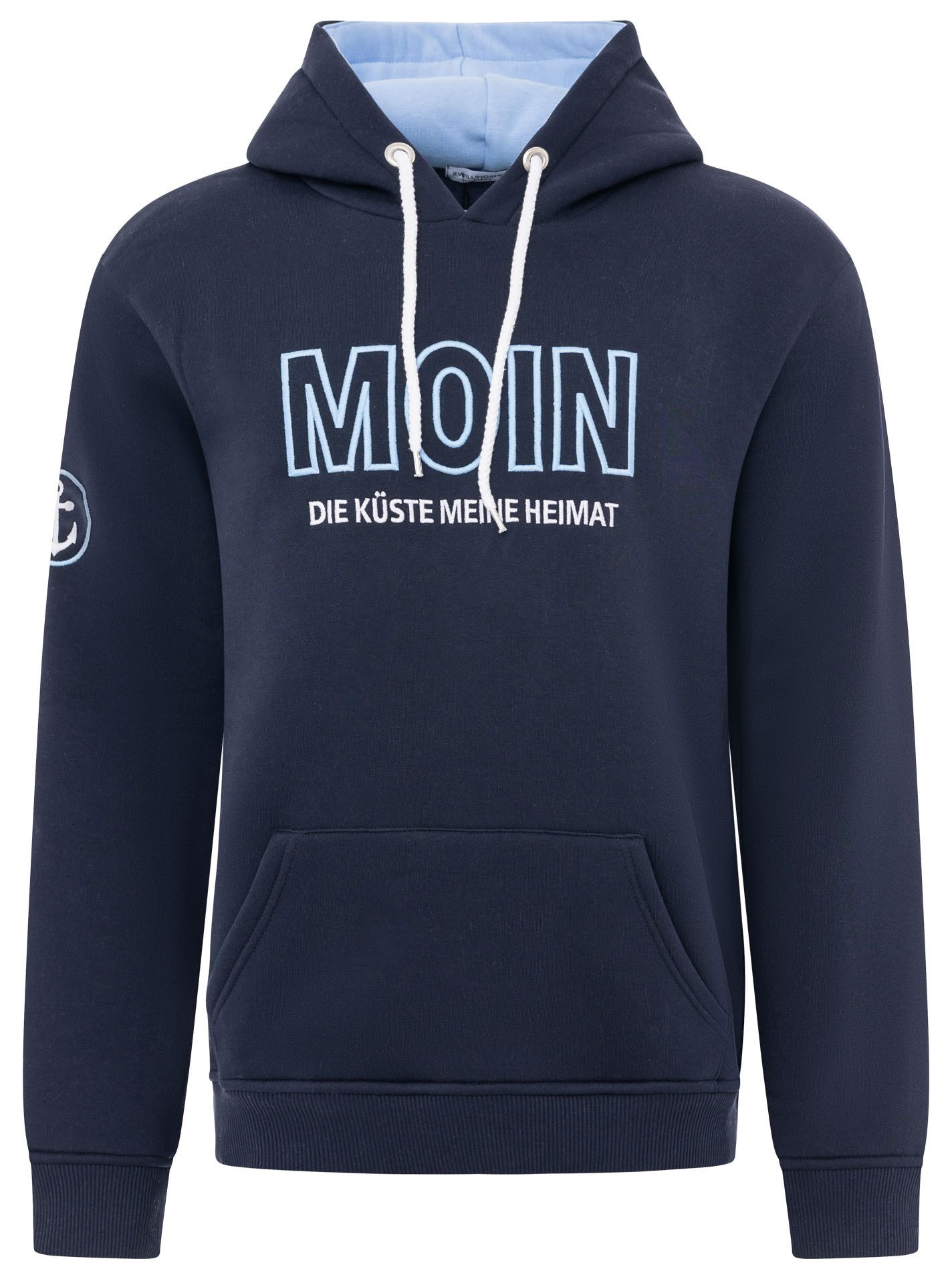 Zwillingsherz Hoodie Moin met geborduurd inscriptie en ankerontwerp op de mouw