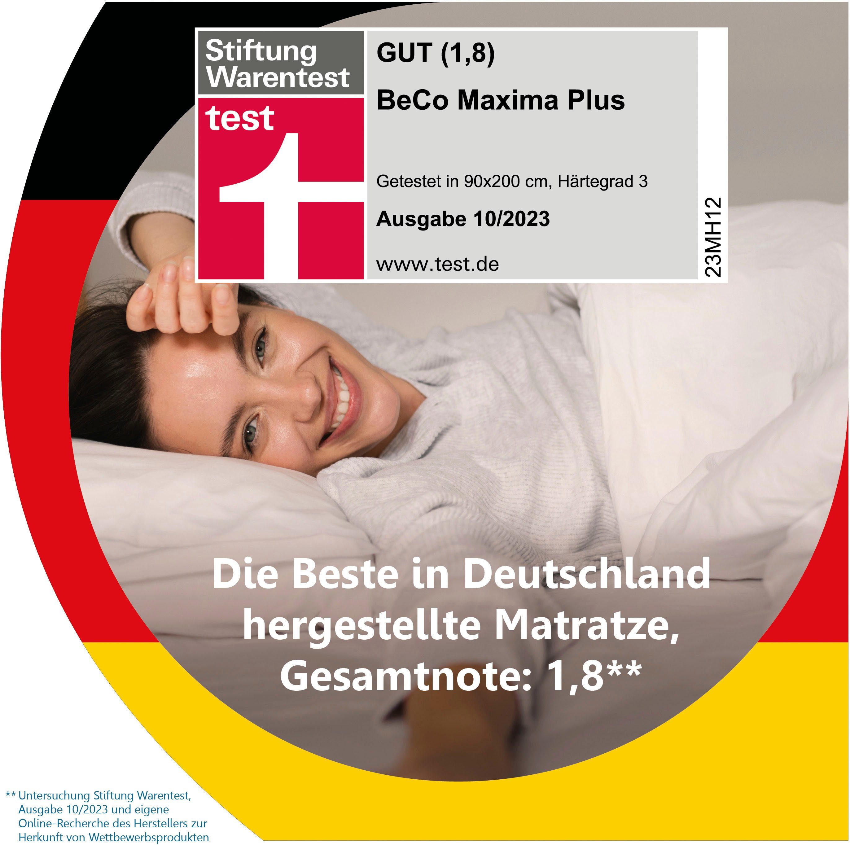 Beco Pocketveringsmatras Maxima Plus, matras in 90x200 en vele andere maten beschikbaar! Matras, 7 zones, 90x200 cm in H3 van Stiftung Warentest "GOED (1,8)" hoogte 22 cm