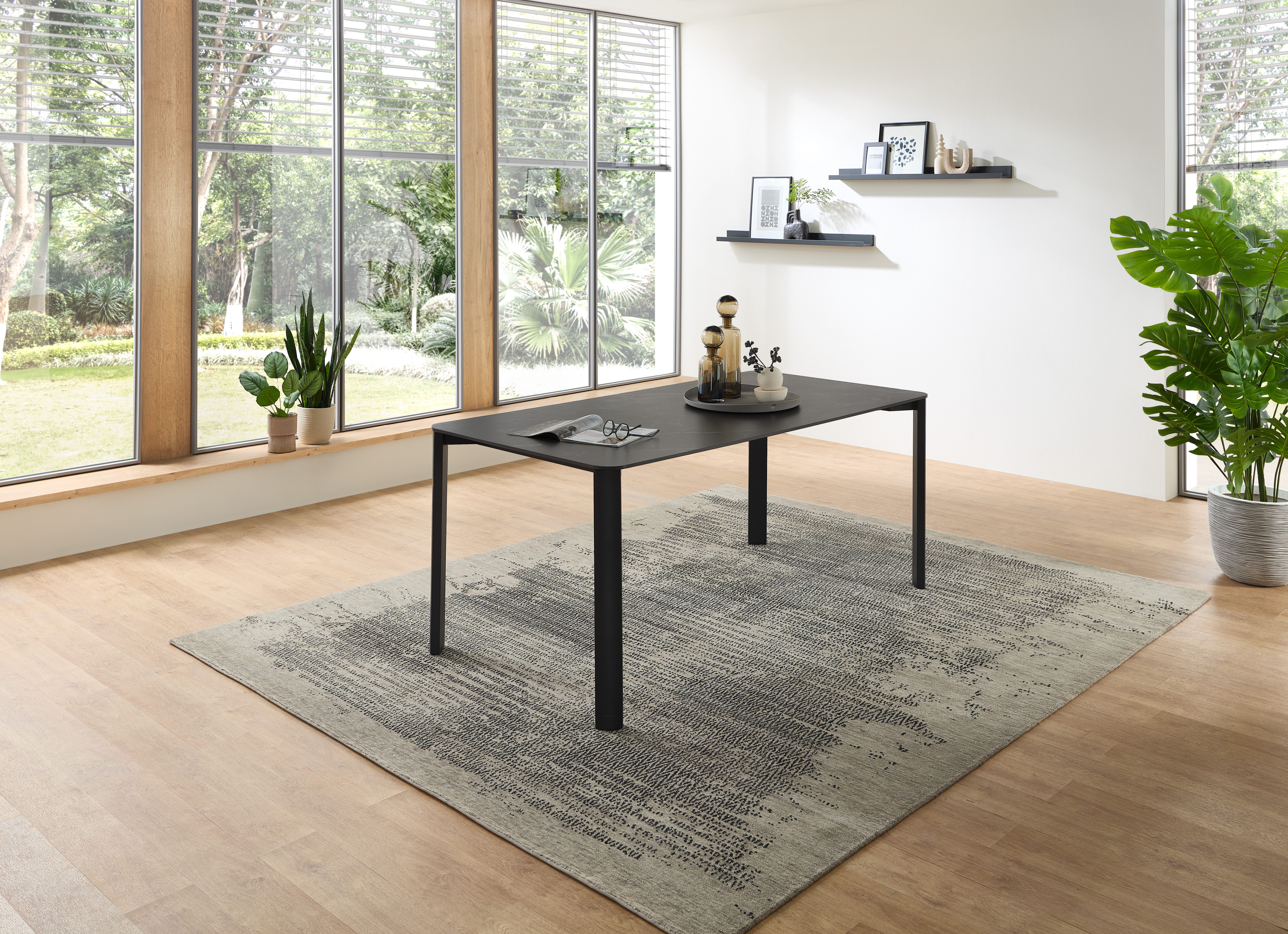 Stolkom Eettafel Lenni eettafel keramiek, zwart gemarmerd BxHxD 180x76x90 cm Keramische oppervlakte zwart gemarmerd, metalen frame mat zwart