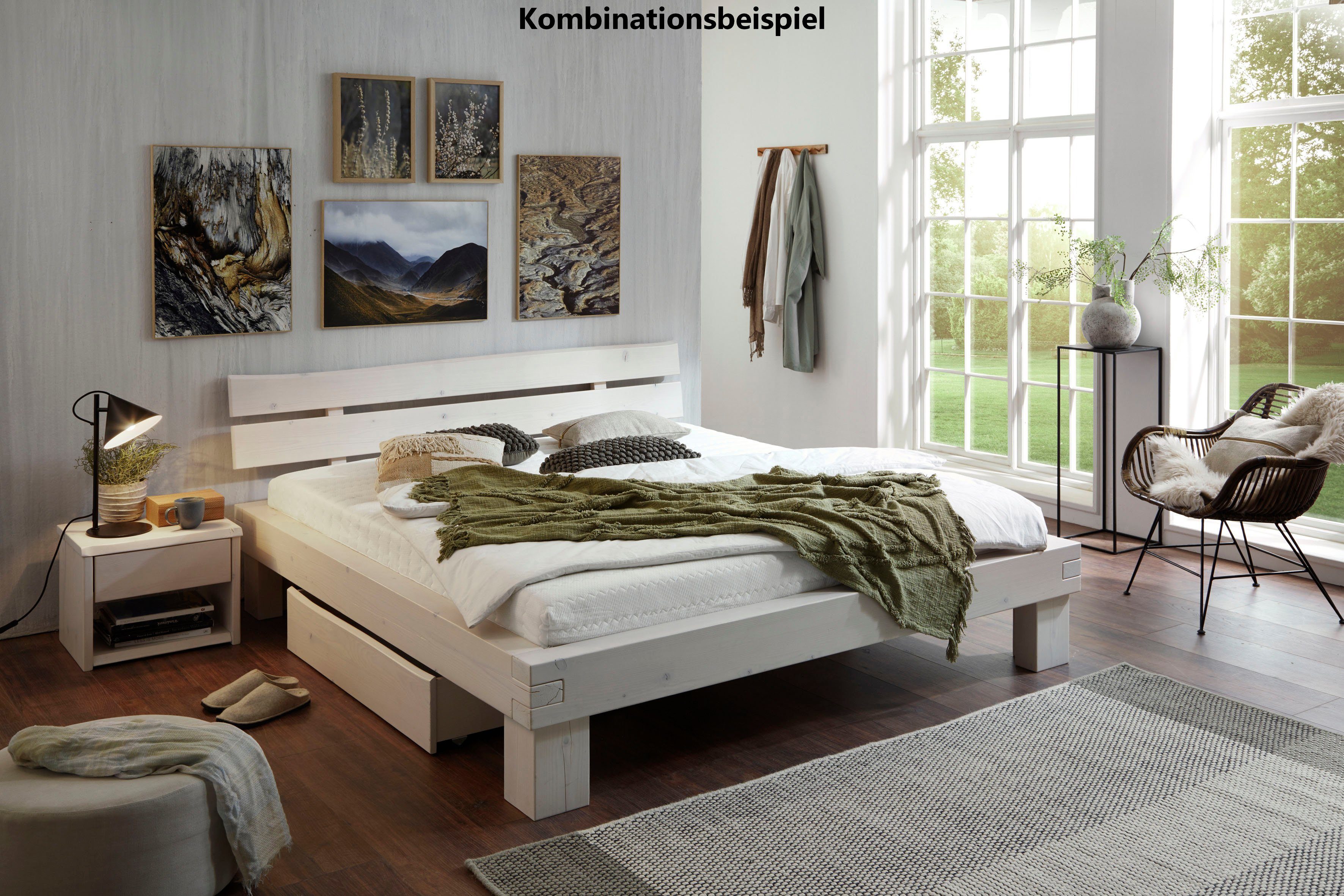 Relita Futonbed Bellmund gemaakt van massief vuren in white wash met natuurlijke houtnerf