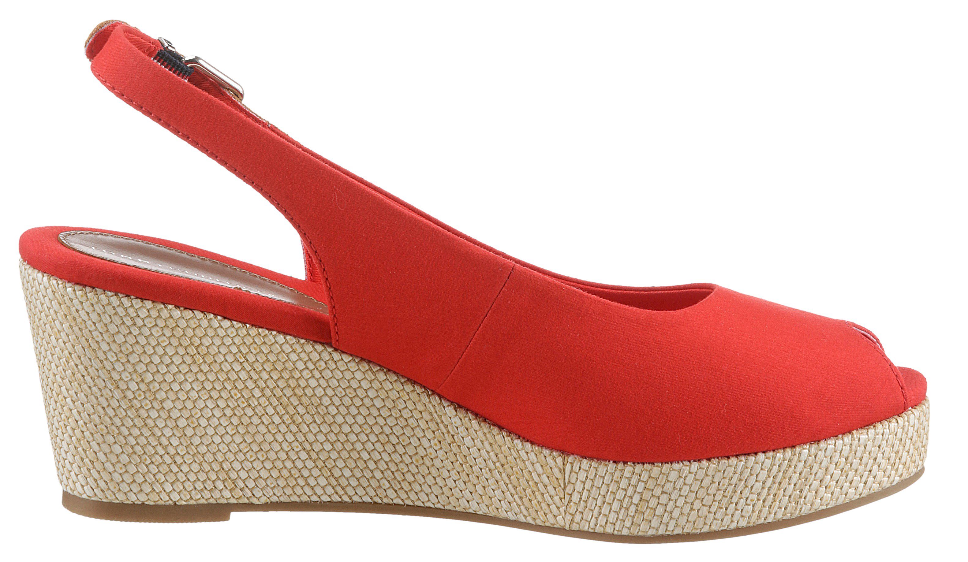 Tommy Hilfiger Sandaaltjes ICONIC ELBA SLING BACK WEDGE zomerschoen, sandaal, sleehak, met jute bekleding