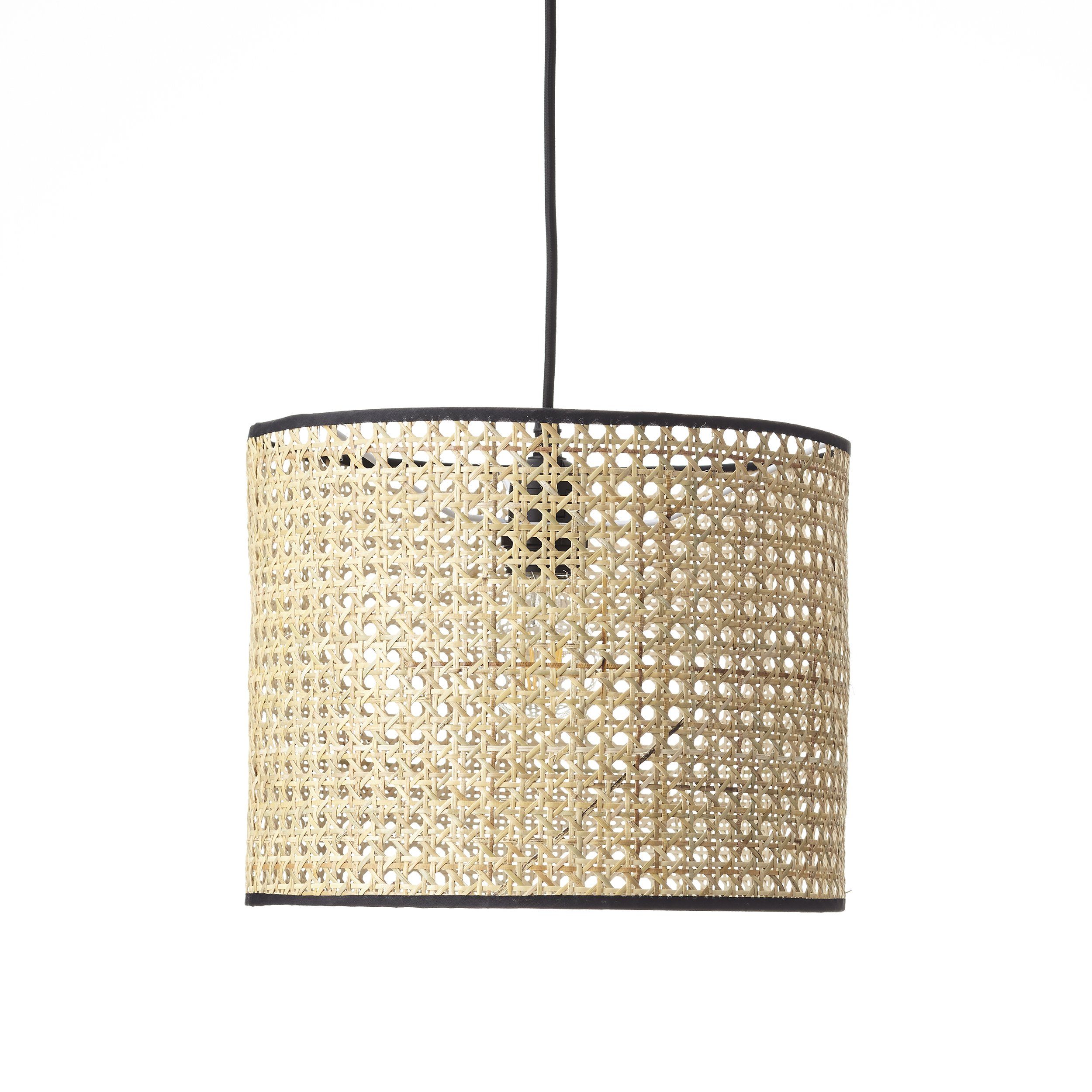 Brilliant Leuchten Hanglamp WILEY 174 cm hoogte, ø 30 cm, e27, in te korten, rotan/metaal, hout licht/zwart (1 stuk)