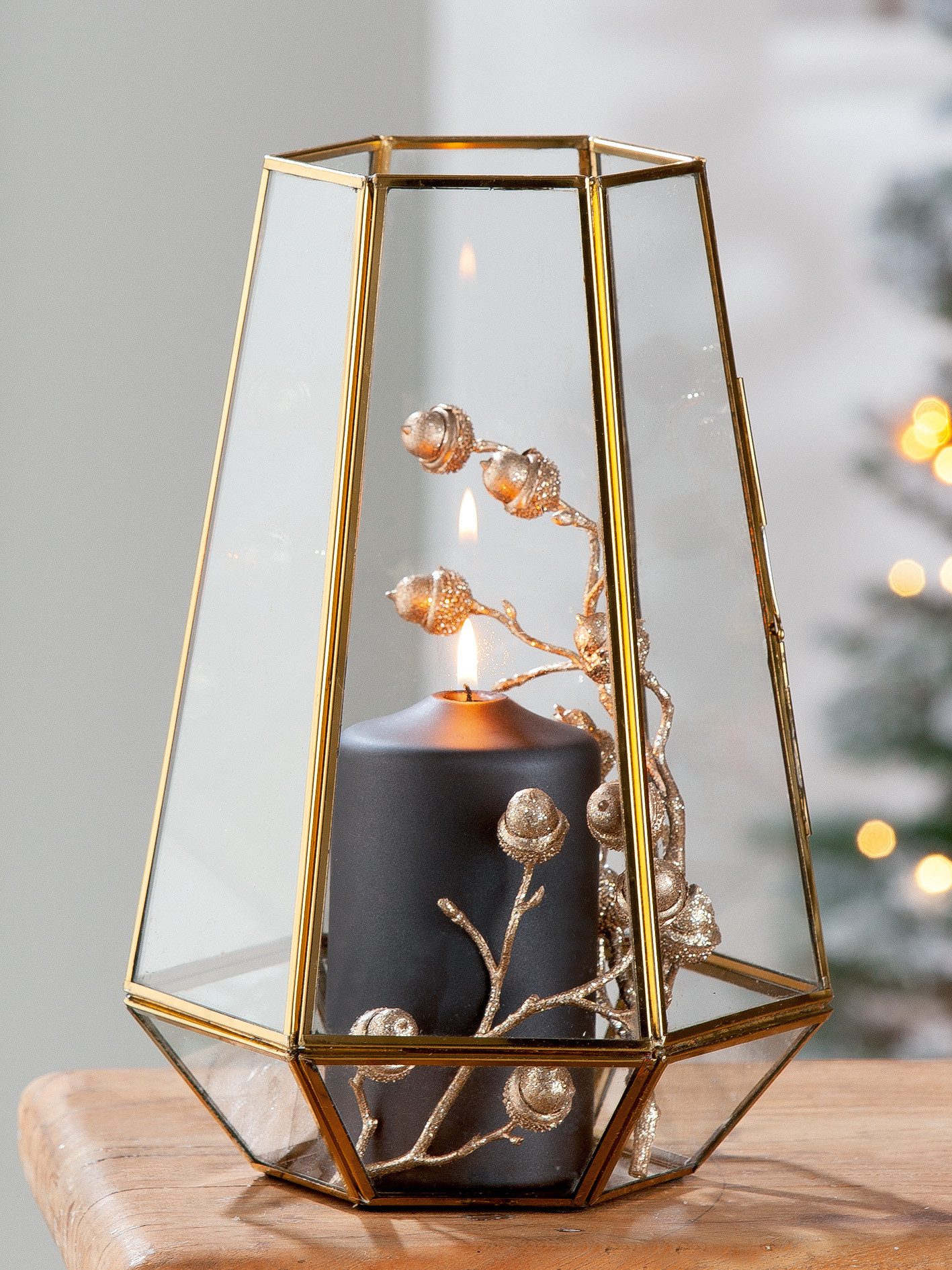 GILDE Windlicht Kaarsenhouder Cozy, 6-hoekig 1-vlamig, van metaal en glas, hoogte ca. 30 cm (1 stuk)