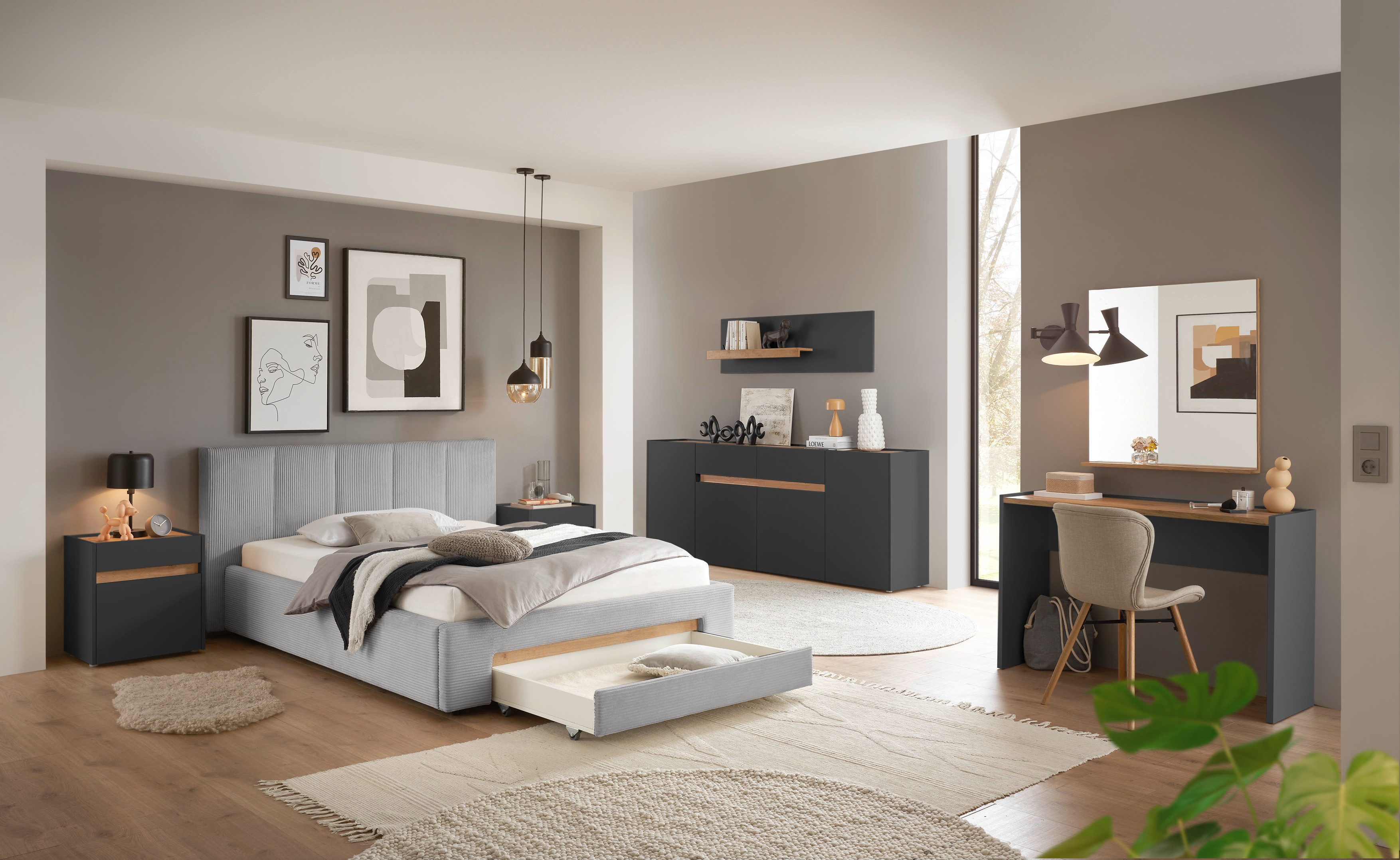 INOSIGN Gestoffeerd bed CiTY/GiRON, bedframe met bedlade, gestoffeerd opbergbed met hondenbed of opberglade, bekleding van corduroy of linnenlook