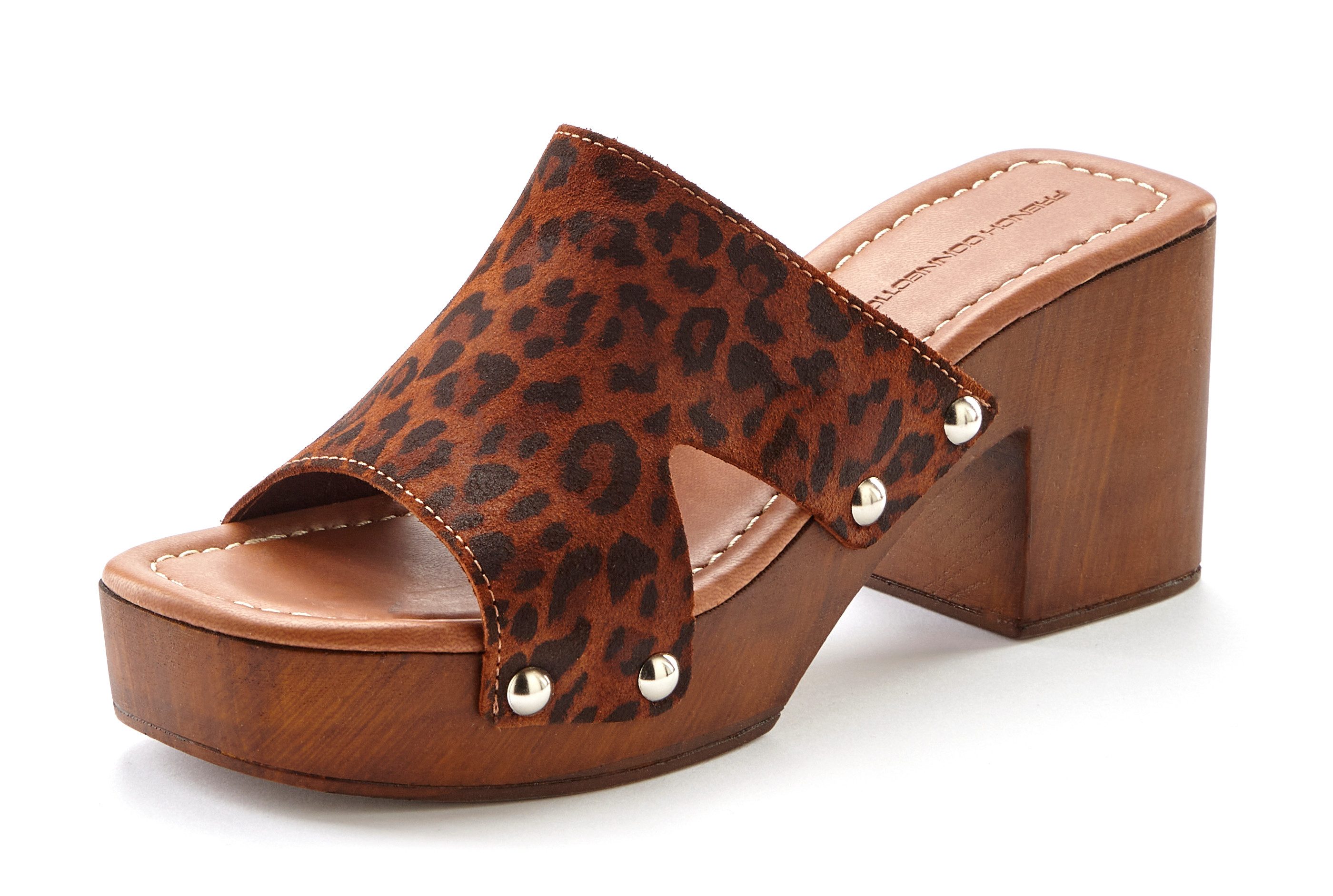 French Connection Slippers Mule, sandaal, open schoen van leer met blokhak