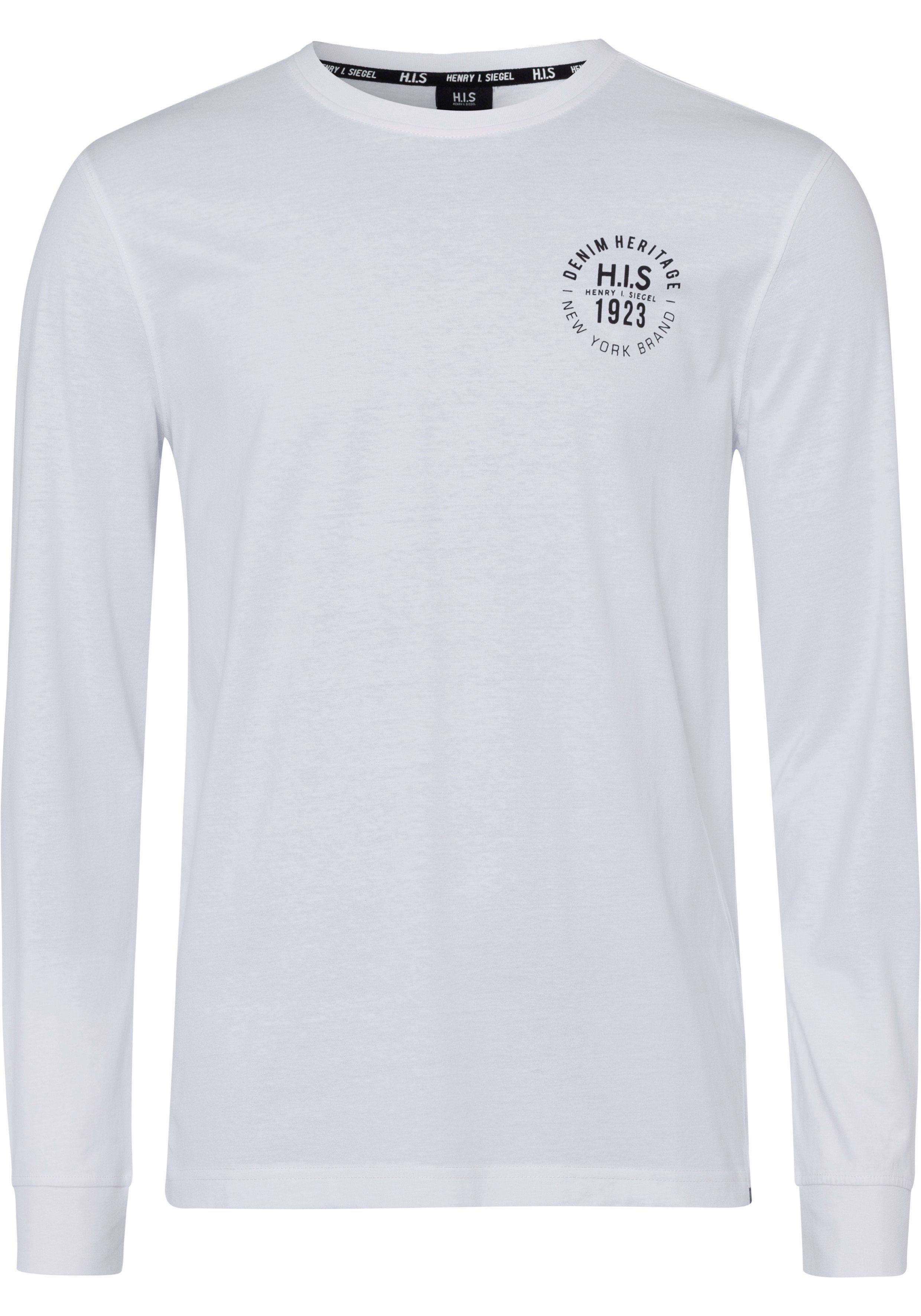 H.I.S Shirt met lange mouwen Lange mouwen, bedrukt, ronde hals, van 100% katoen (2-delig, Set van 2)