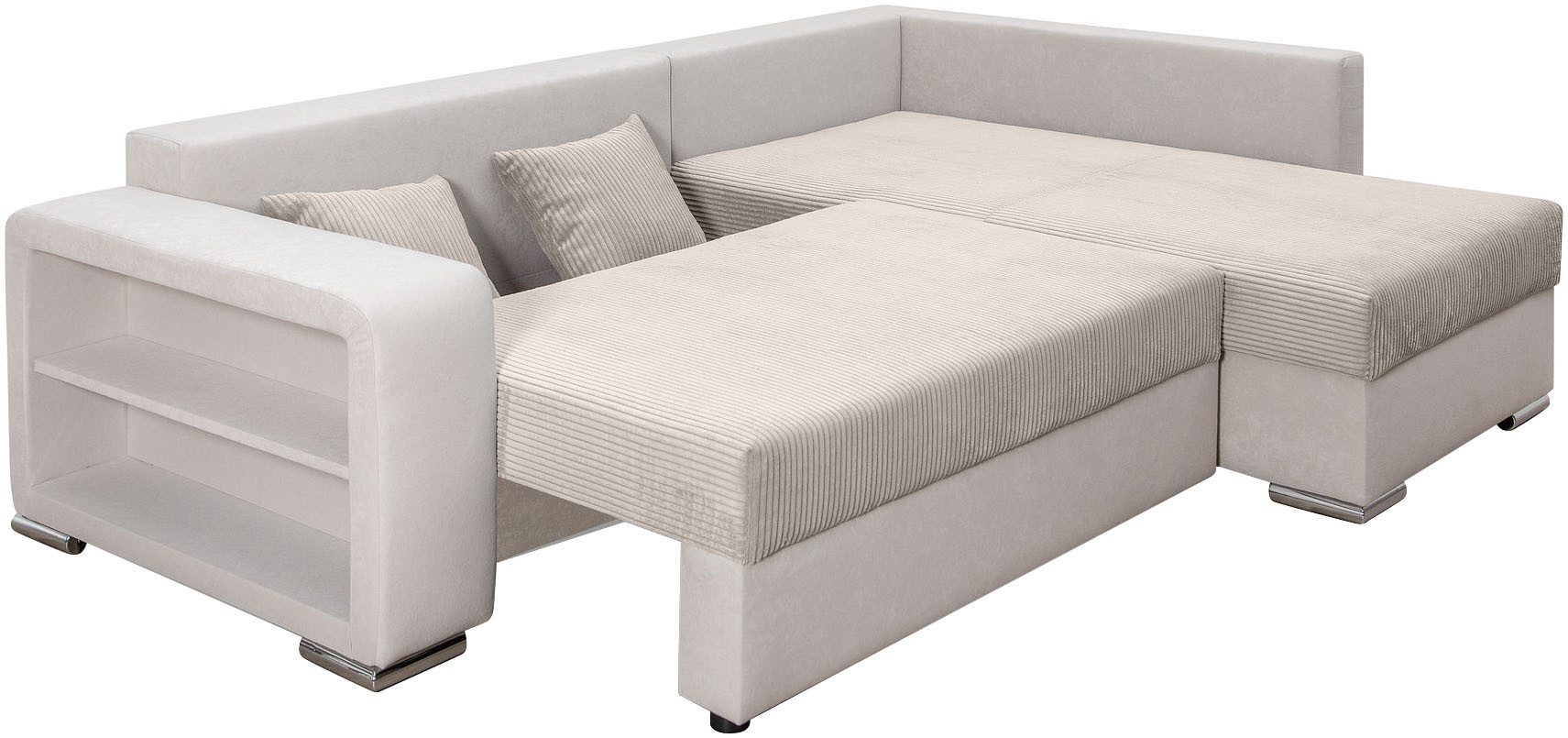 COLLECTION AB Hoekbank L-model Regalarmleuning met LED RGB verlichting, bedfunctie en bedbox