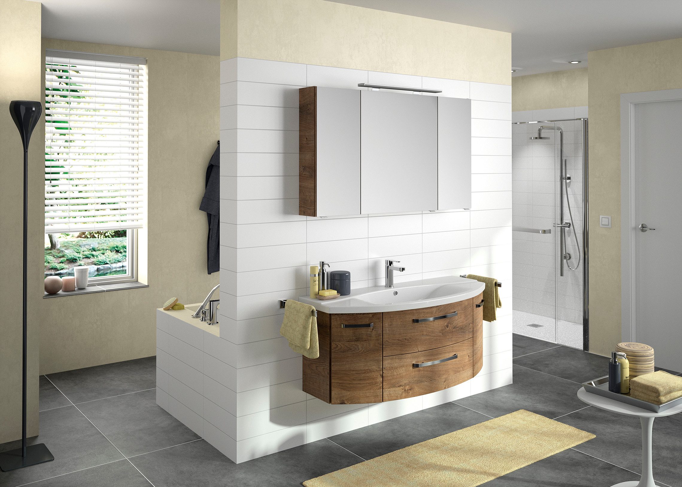 Saphir Badkamerspiegelkast Serie 4010 badkamer spiegelkast incl. LED-opbouwlamp Badkast 120 cm breed, 3 deuren, 6 glazen legplanken, incl. deurdemper