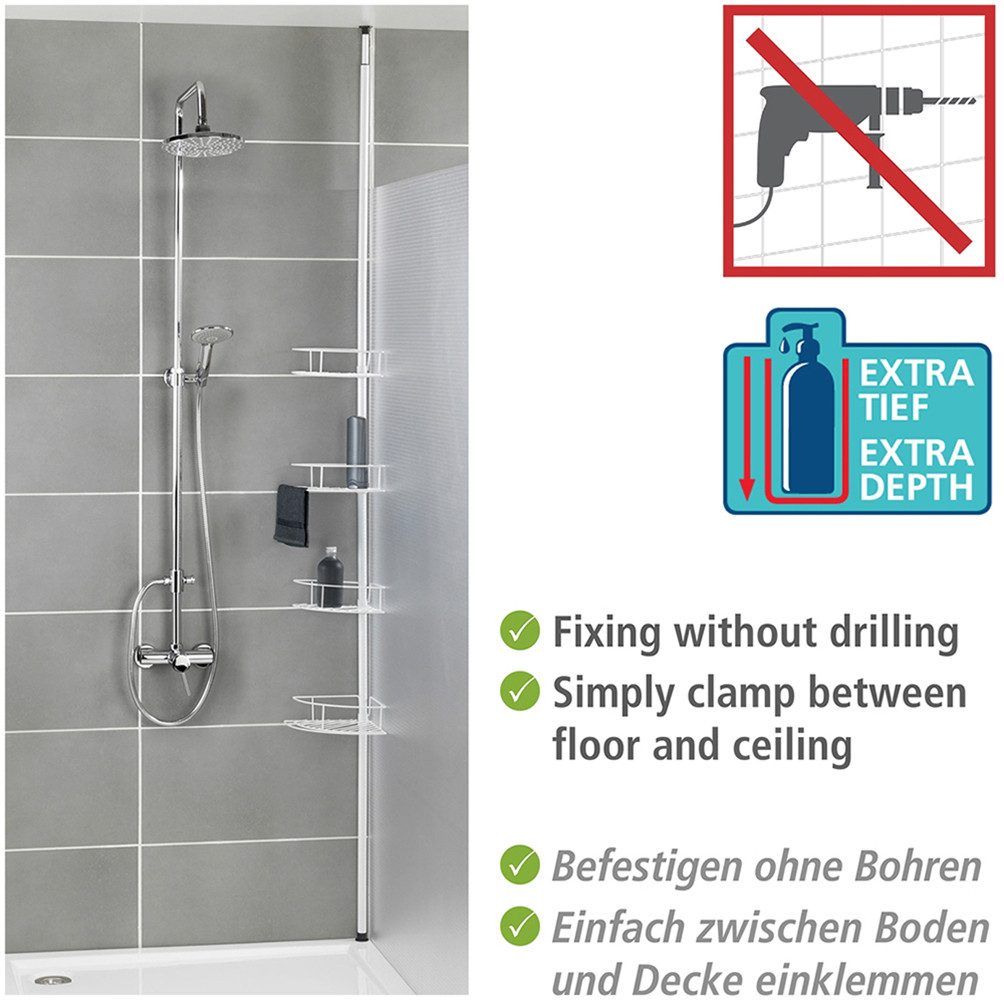 WENKO Telescooprek Modell Dolcedo met 4 planken voor douche en bad zonder boren, roestvrijstaal