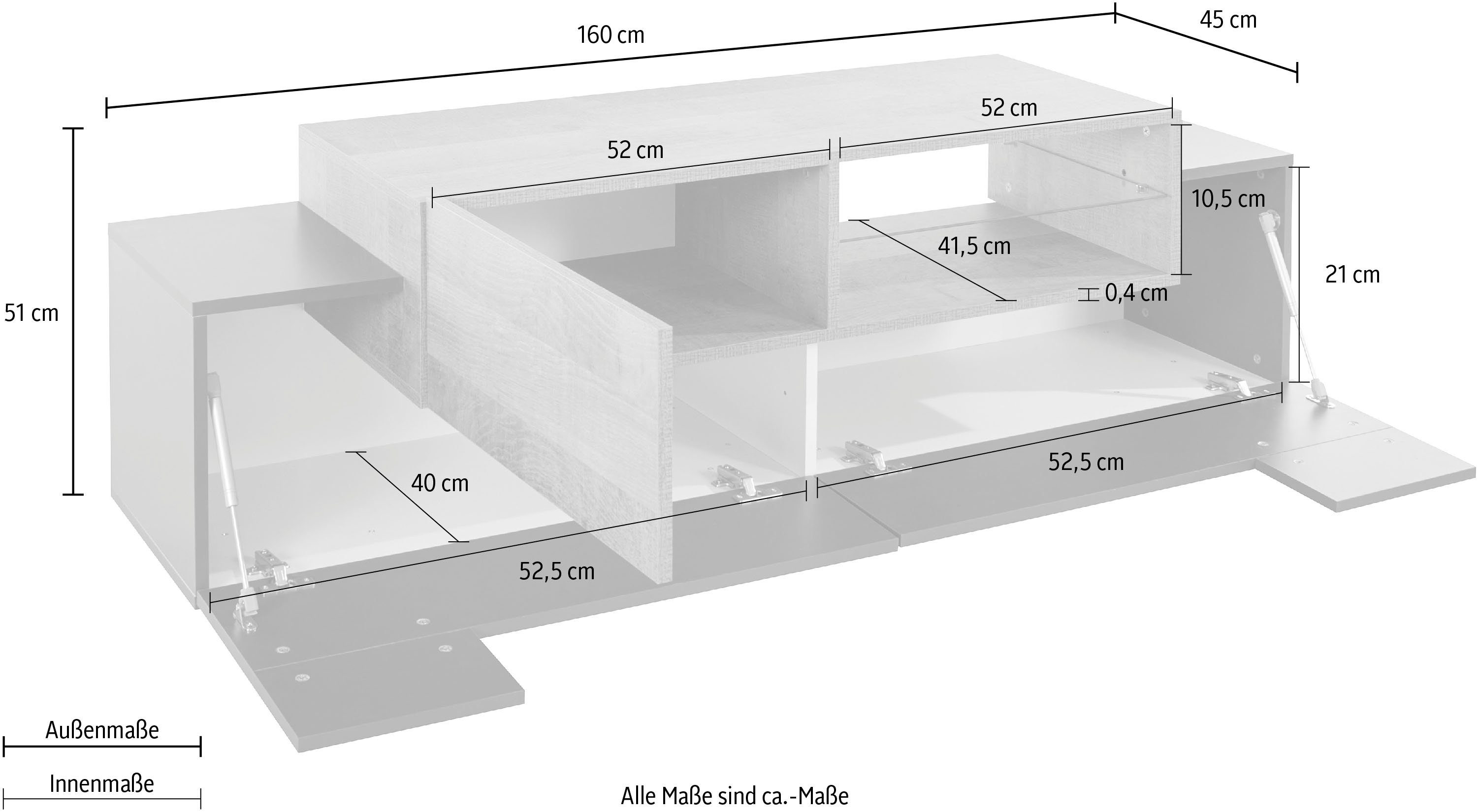 INOSIGN Tv-meubel Coro, lowboard, TV-commode, TV-meubelen, TV-bank met 2 kleppen, 1 deur, 1 glazen plank, breedte 160