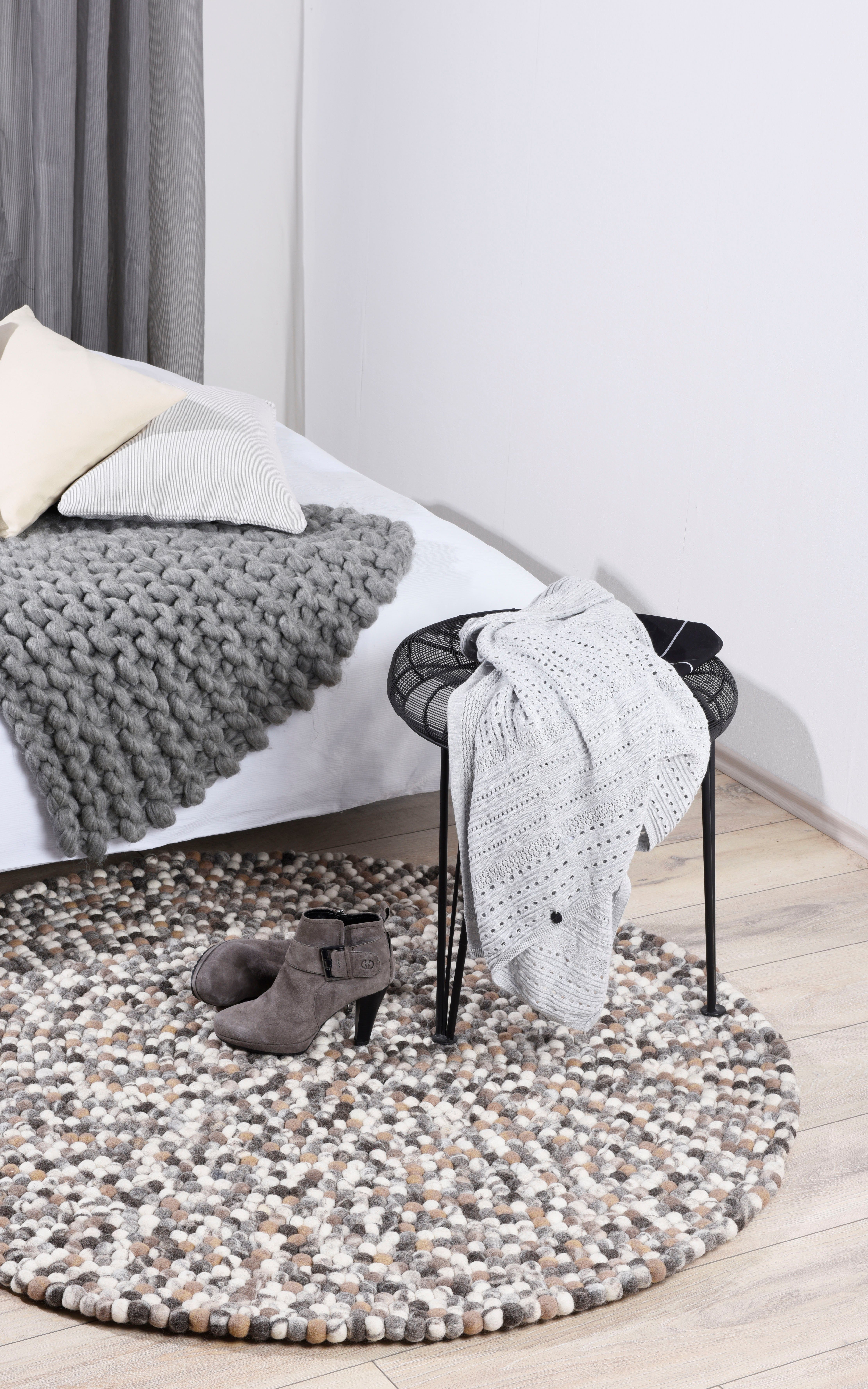 THEKO Wollen kleed Felty 2.2 Viltbolletjes-vloerkleed, zuivere wol, met de hand gemaakt
